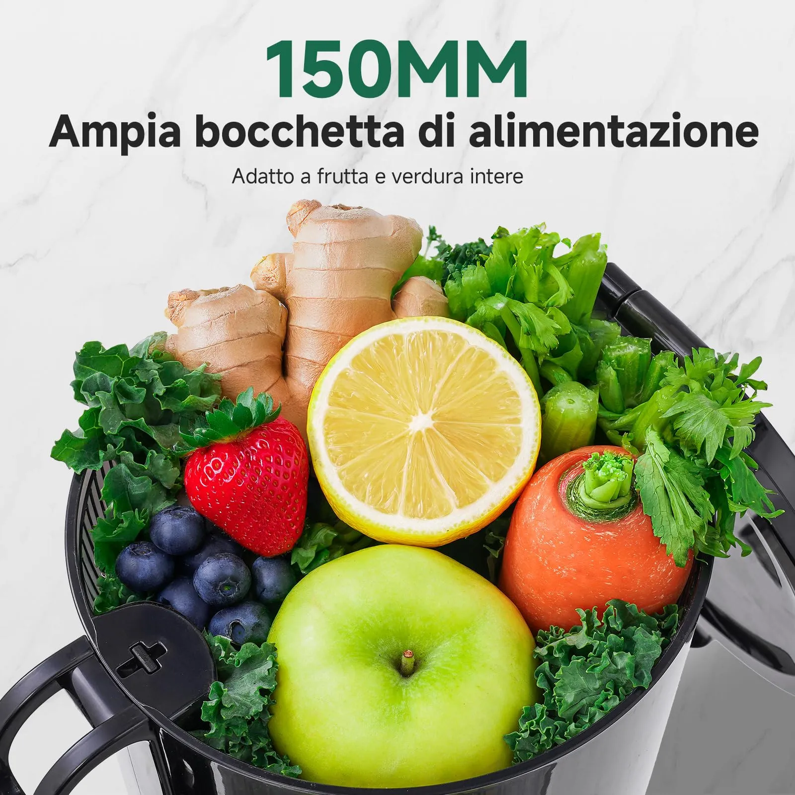 AMZCHEF Estrattore di Succhi Professionale SJ-036, 250W, Apertura 150mm, Capacità 2L, Triplo Filtro - Nero - immagine 2