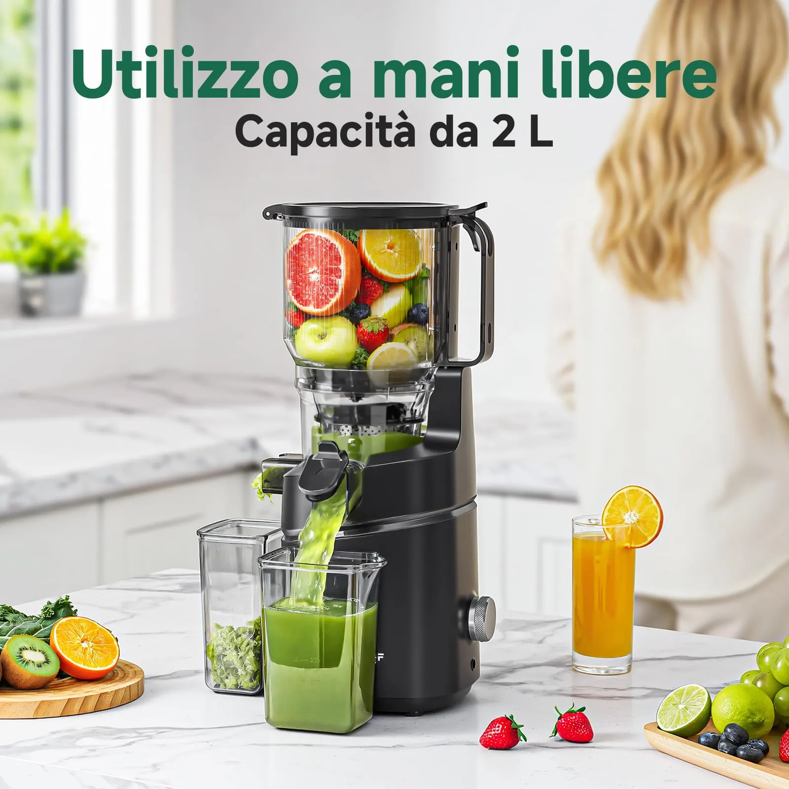 AMZCHEF Estrattore di Succhi Professionale SJ-036, 250W, Apertura 150mm, Capacità 2L, Triplo Filtro - Nero - immagine 3
