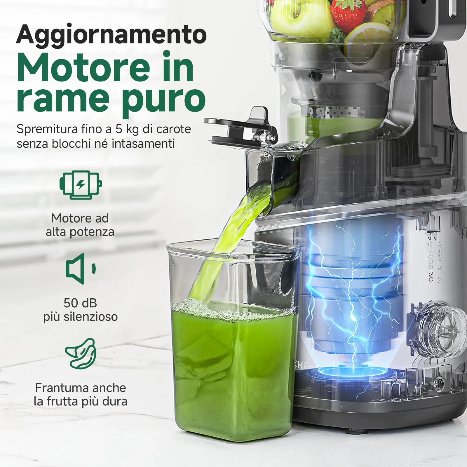 AMZCHEF Estrattore di Succhi Professionale SJ-036, 250W, Apertura 150mm, Capacità 2L, Triplo Filtro - Nero - immagine 7