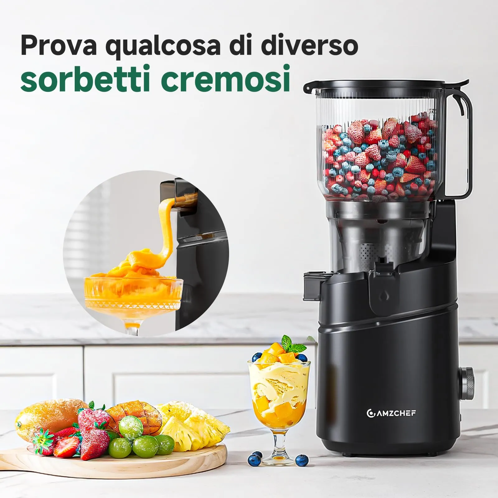 AMZCHEF Estrattore di Succhi Professionale SJ-036, 250W, Apertura 150mm, Capacità 2L, Triplo Filtro - Nero - immagine 9
