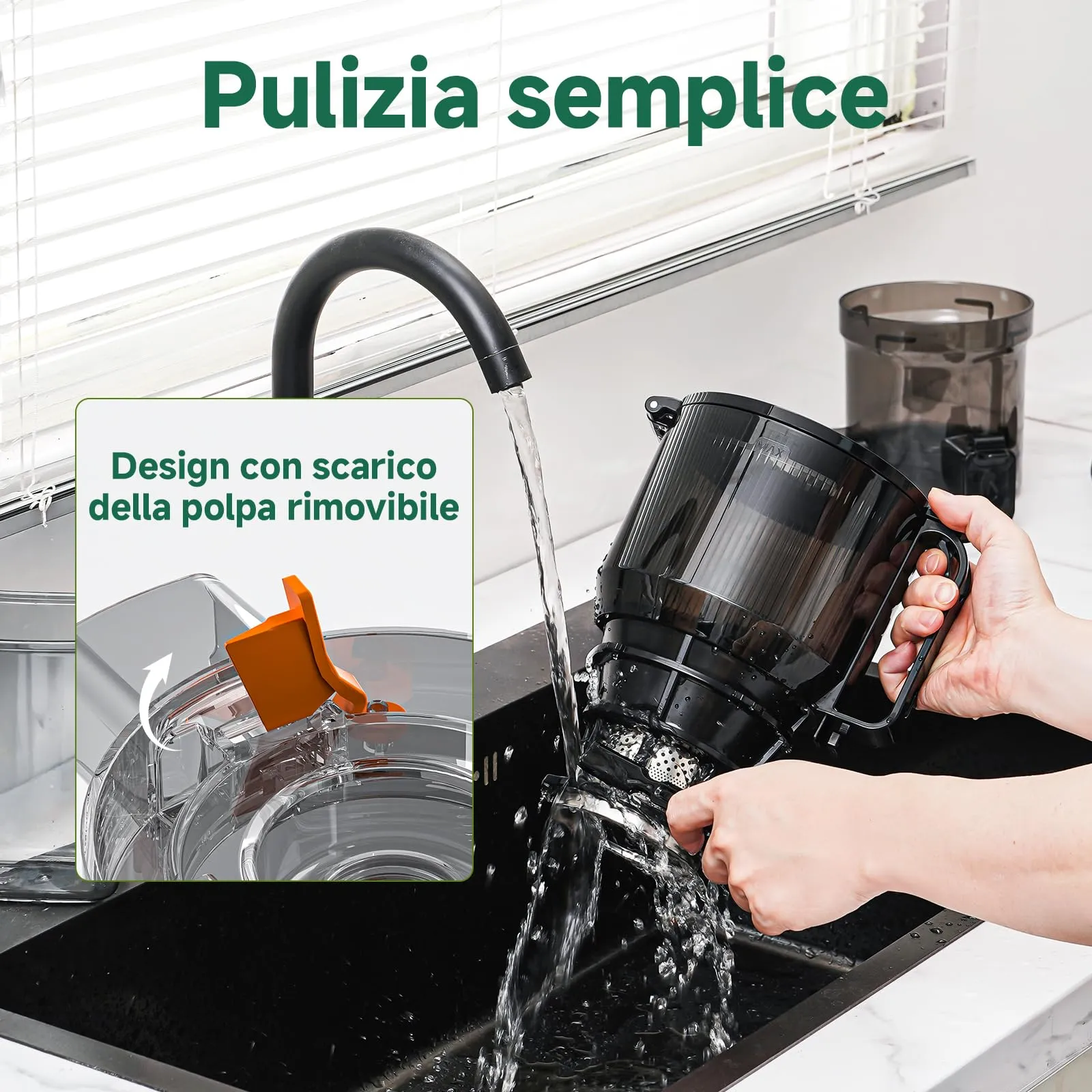 AMZCHEF Estrattore di Succhi Professionale SJ-036, 250W, Apertura 150mm, Capacità 2L, Triplo Filtro - Nero - immagine 11