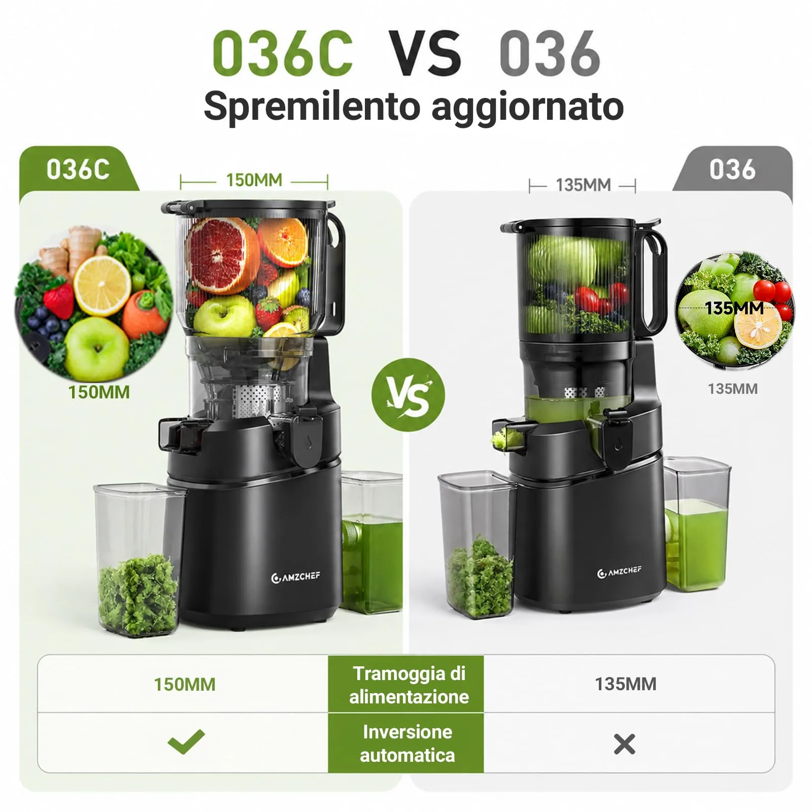 AMZCHEF Estrattore di Succhi Professionale SJ-036, 250W, Apertura 150mm, Capacità 2L, Triplo Filtro - Nero - immagine 12