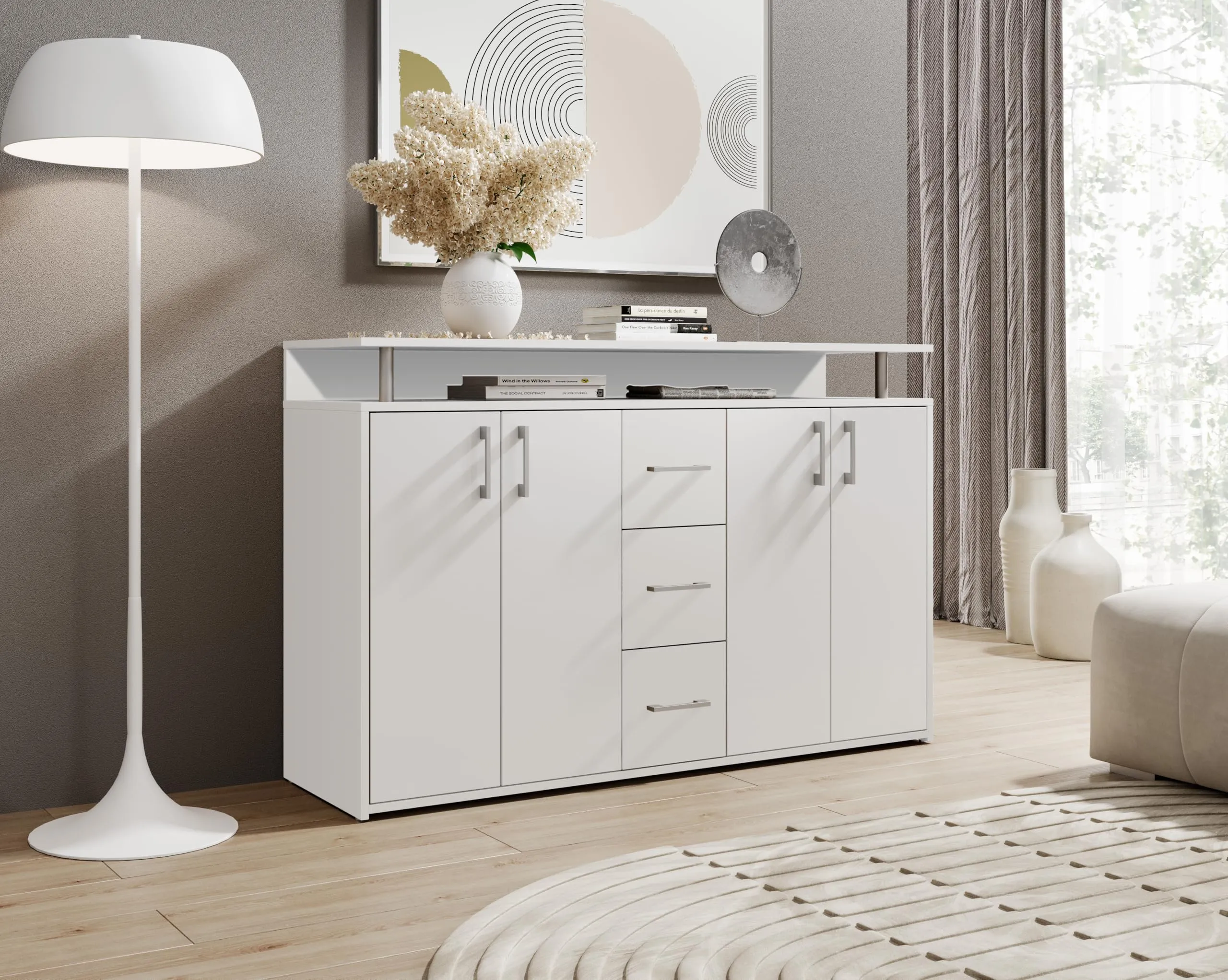 Avanti Trendstore Doro Cassettiera da Ingresso, Comò con 4 Ante e 3 Cassetti in Legno Truciolare, 139x90x34 cm - immagine 2