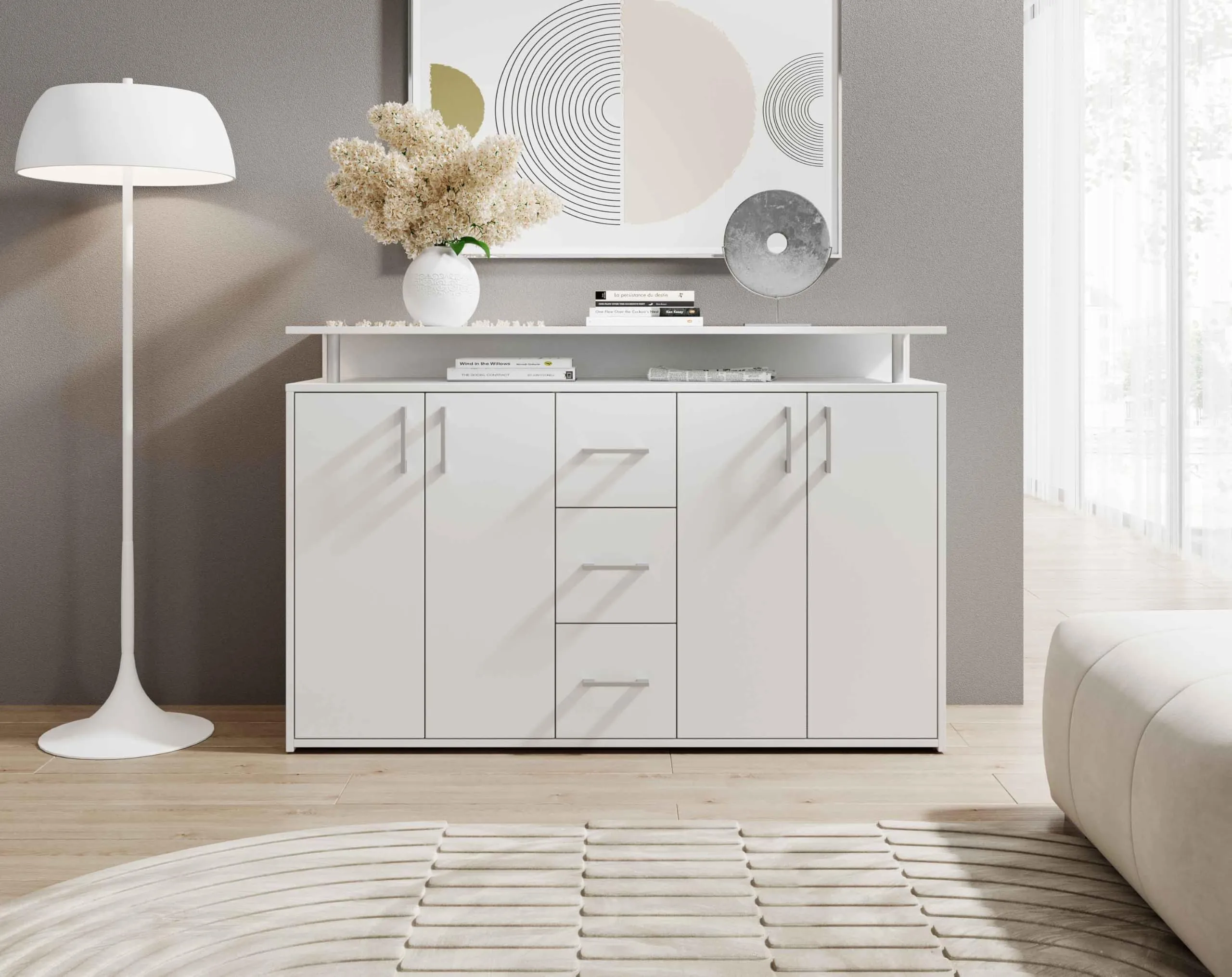 Avanti Trendstore Doro Cassettiera da Ingresso, Comò con 4 Ante e 3 Cassetti in Legno Truciolare, 139x90x34 cm - immagine 3