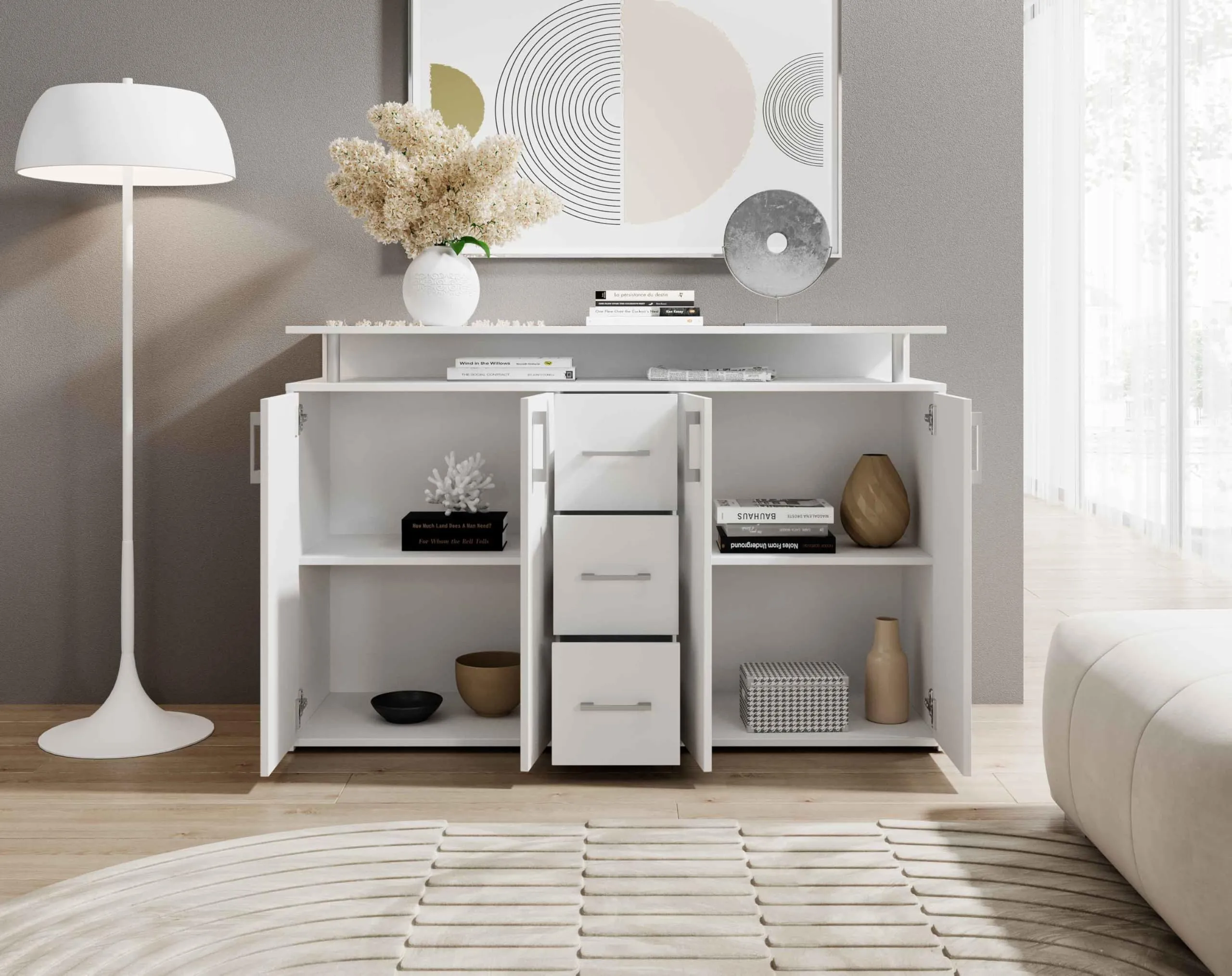Avanti Trendstore Doro Cassettiera da Ingresso, Comò con 4 Ante e 3 Cassetti in Legno Truciolare, 139x90x34 cm - immagine 5