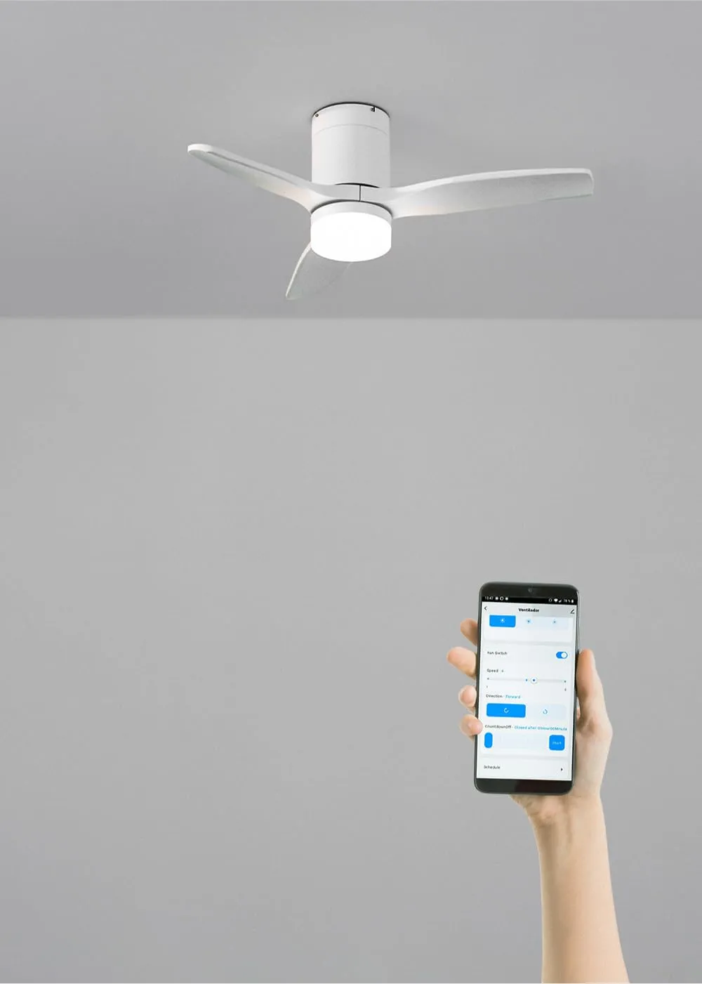 CREATE Windcalm Ventilatore da soffitto ABS con luce, Wifi e telecomando, 40W, Bianco, 112 cm - immagine 4