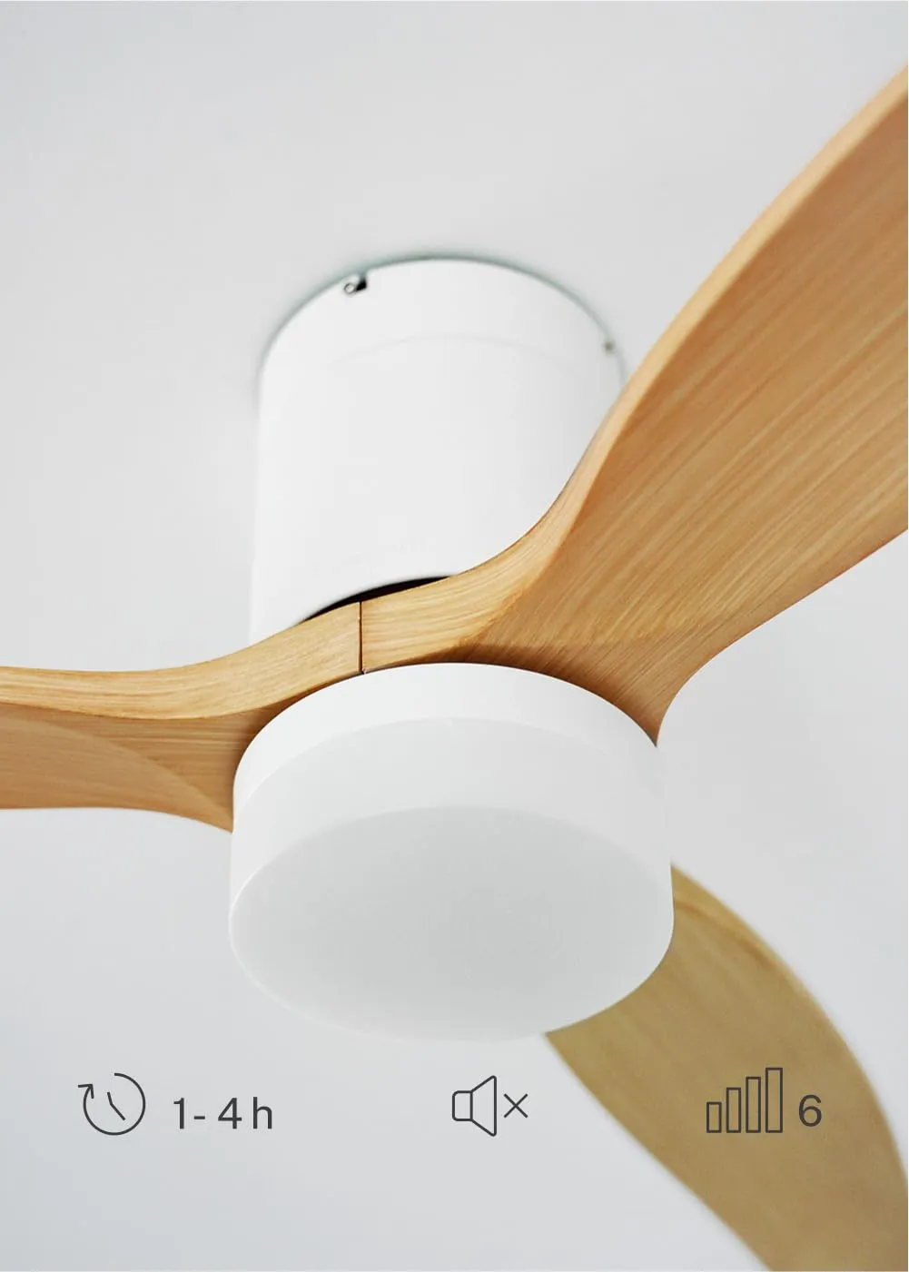 CREATE Windcalm Ventilatore da soffitto ABS con luce, Bianco Effetto Legno Chiaro, Wifi e telecomando, 40W, Ø112 cm - immagine 6