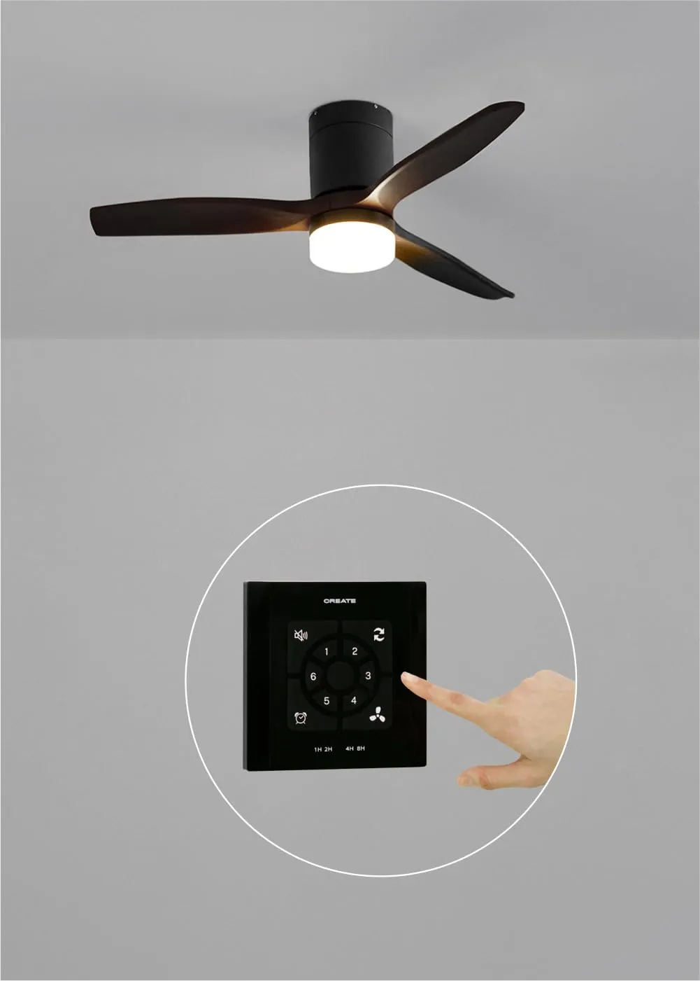 CREATE Windcalm Ventilatore da soffitto con luce, nero, 40W, 112 cm, 6 velocità, 3 temperature di luce, telecomando - immagine 4