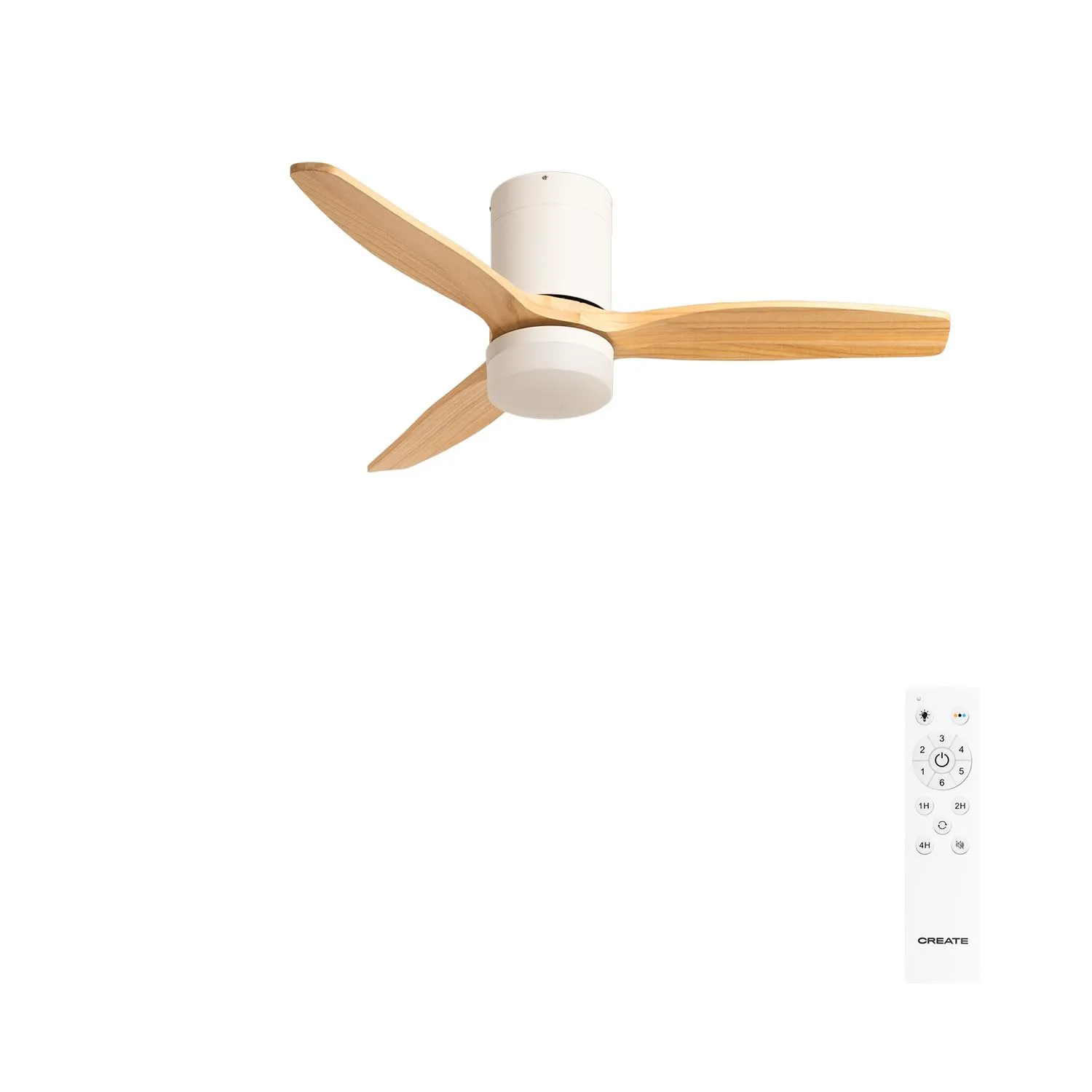 CREATE Windcalm Ventilatore da Soffitto ABS con Luce, Bianco e Legno Chiaro, 40W, 112 cm, Telecomando - immagine 1