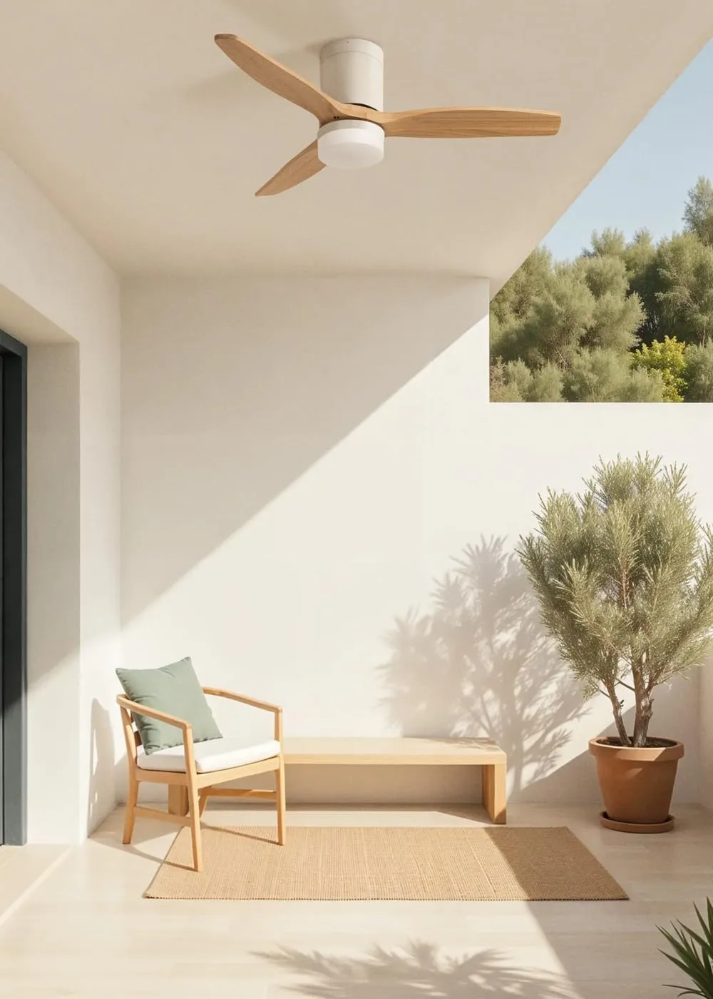 CREATE Windcalm Ventilatore da Soffitto ABS con Luce, Bianco e Legno Chiaro, 40W, 112 cm, Telecomando - immagine 3