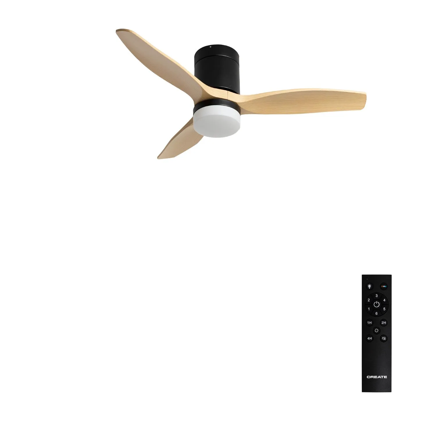 CREATE Windcalm Ventilatore da Soffitto ABS con Luce, Nero Pale Effetto Legno Chiaro, 40W, Ø112 cm, Telecomando - immagine 1