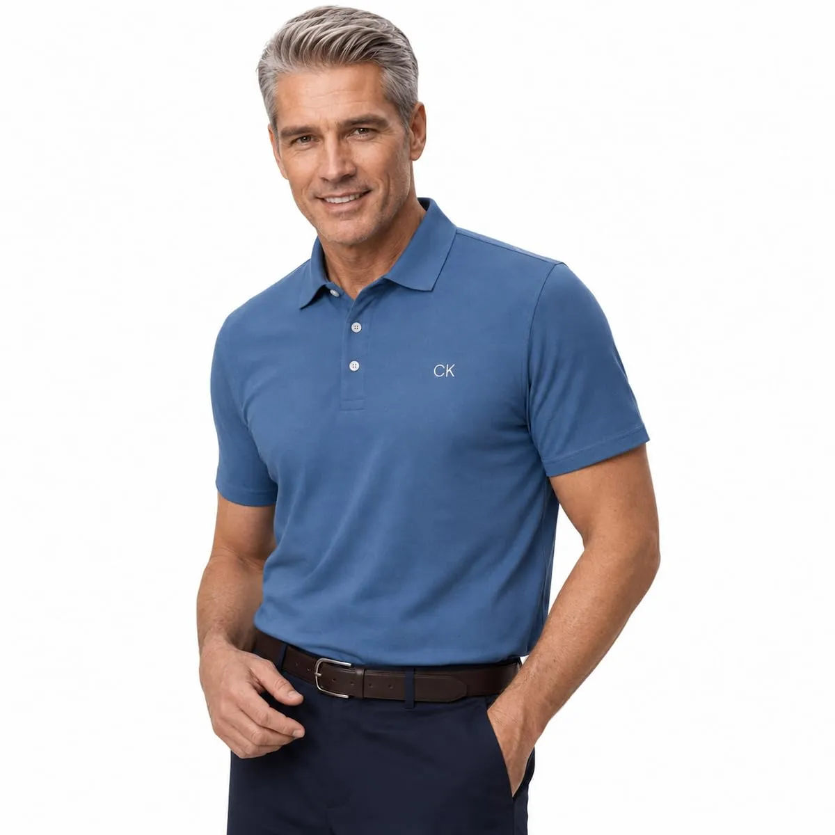 Calvin Klein Central Eco Light Wicking Men's Polo Golf Shirt - Denim Blue - 3XL - immagine 6