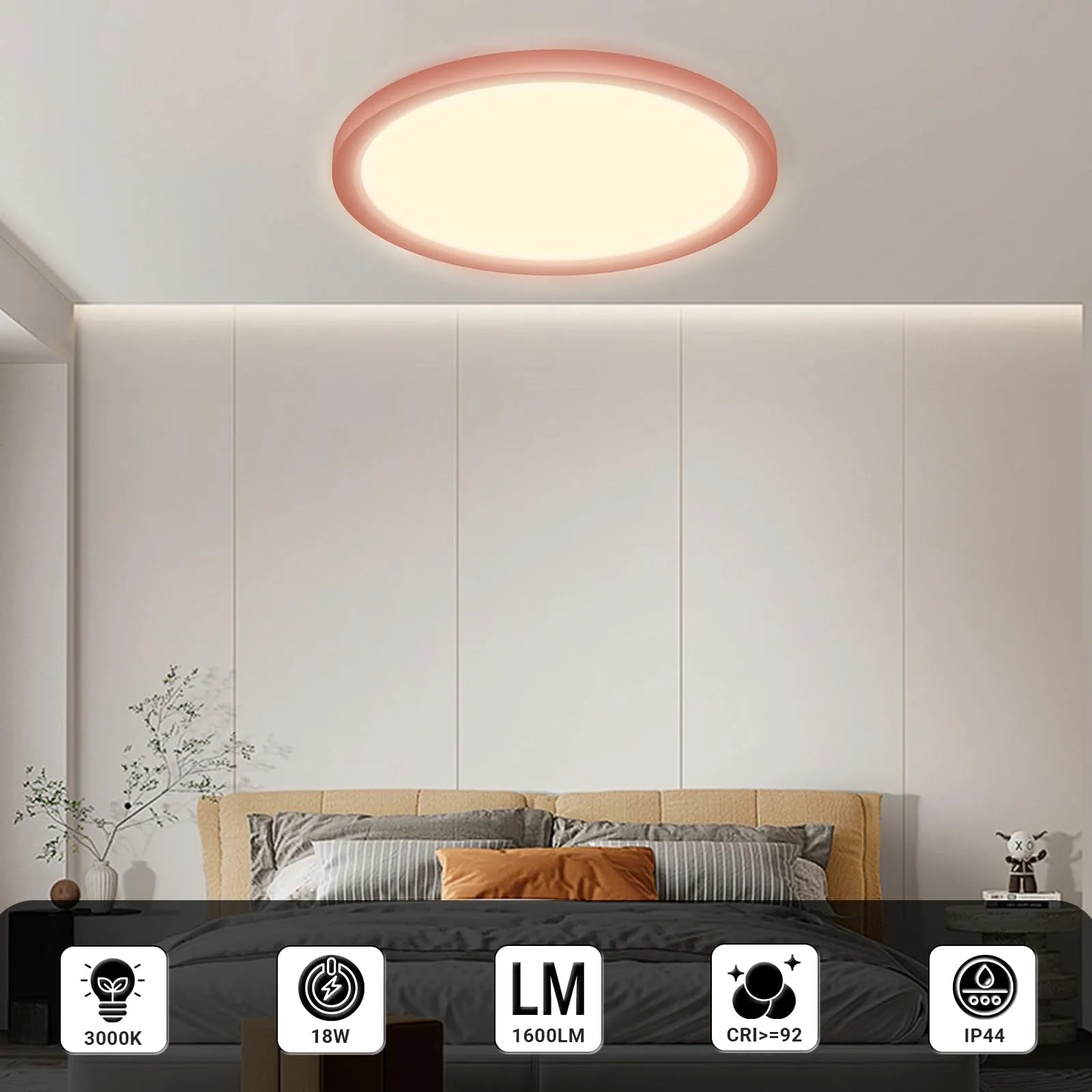 LQWELL Plafoniera LED Ultra Sottile Rosa 22cm 18W 3000K - immagine 3