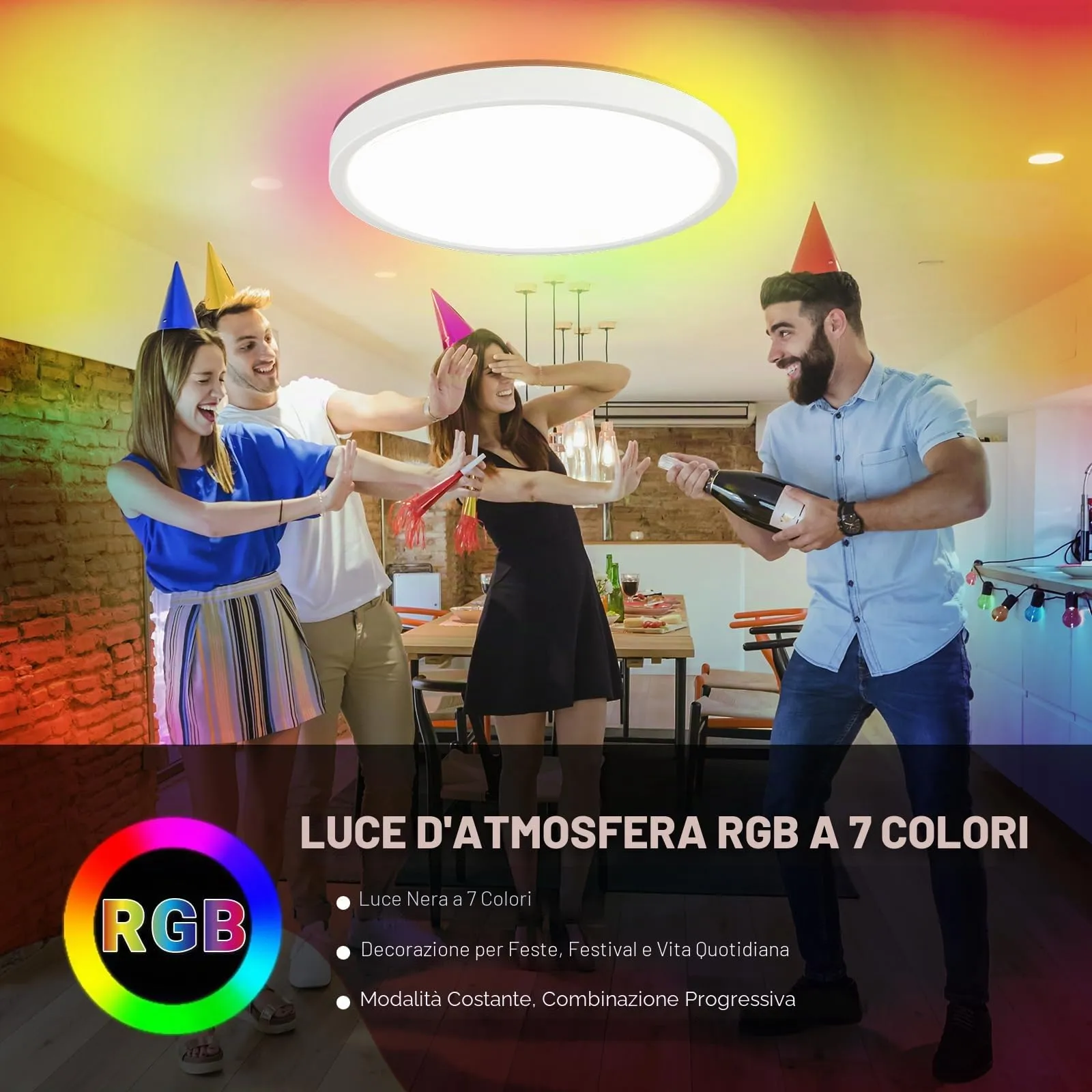 LQWELL Plafoniera LED Dimmerabile con Telecomando, 24W 2500LM 3000-6500K RGB, IP44, 300 x 40mm - immagine 2
