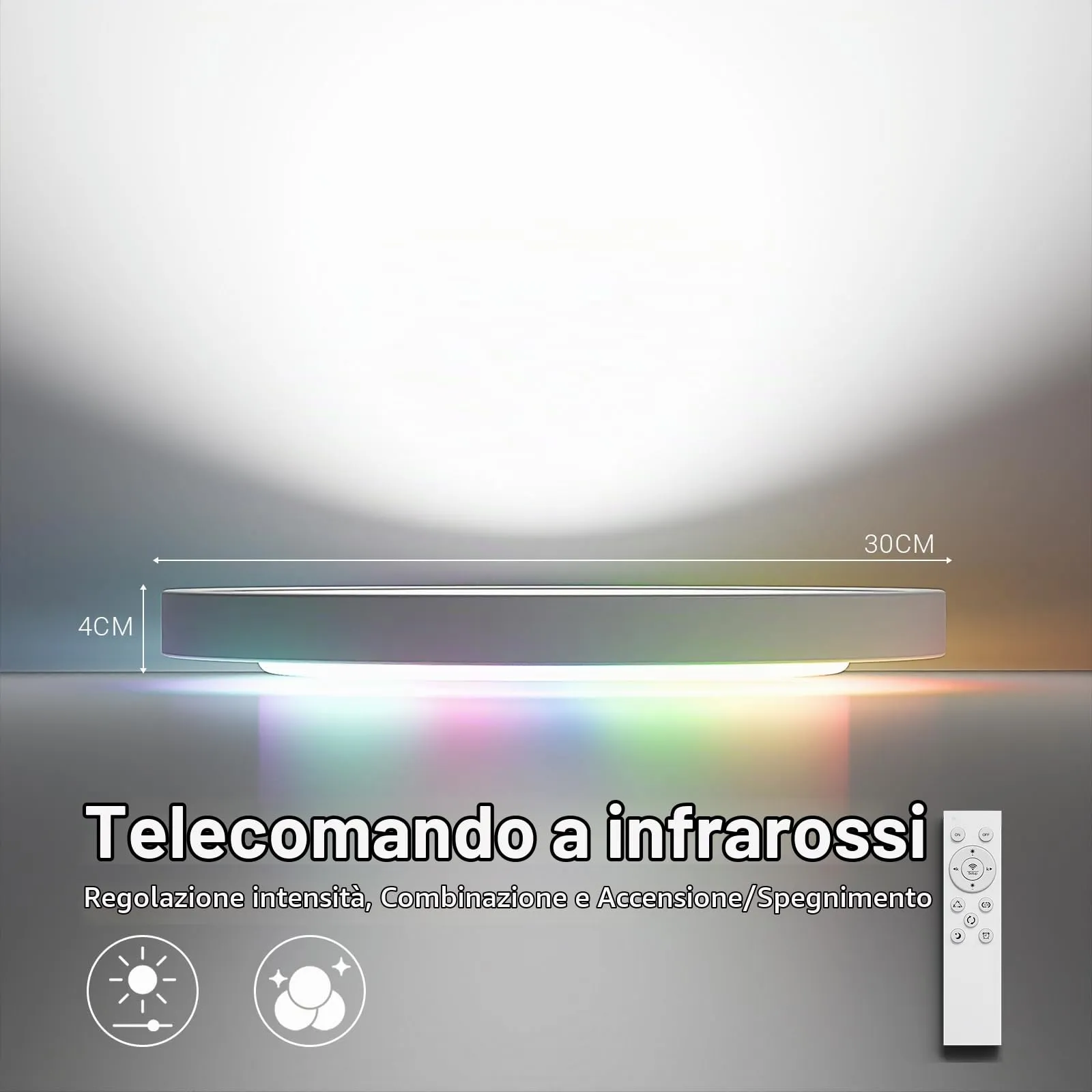 LQWELL Plafoniera LED Dimmerabile con Telecomando, 24W 2500LM 3000-6500K RGB, IP44, 300 x 40mm - immagine 4