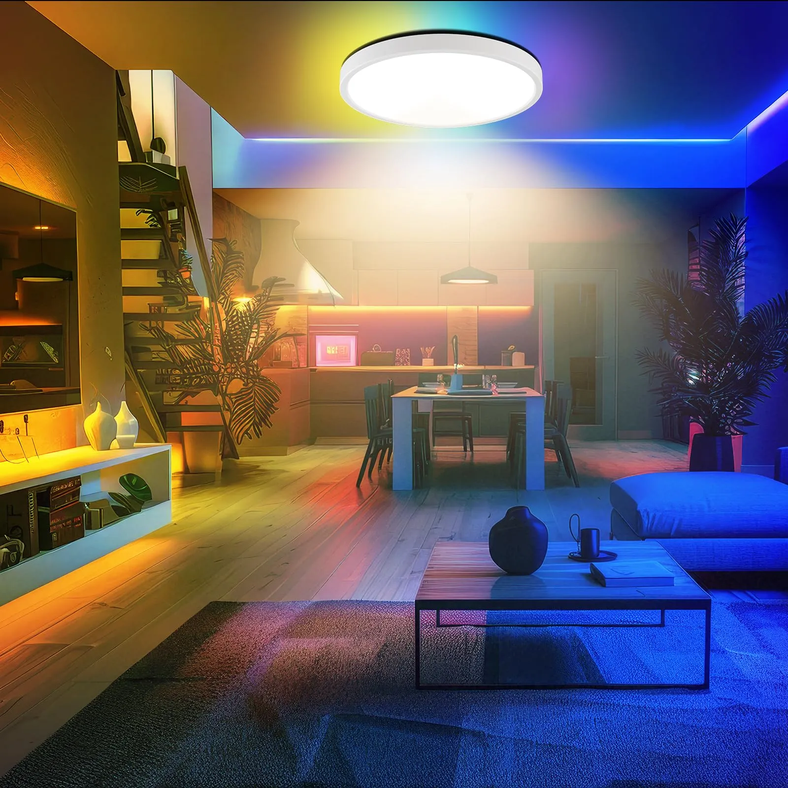 LQWELL Plafoniera LED Dimmerabile con Telecomando, 24W 2500LM 3000-6500K RGB, IP44, 300 x 40mm - immagine 7