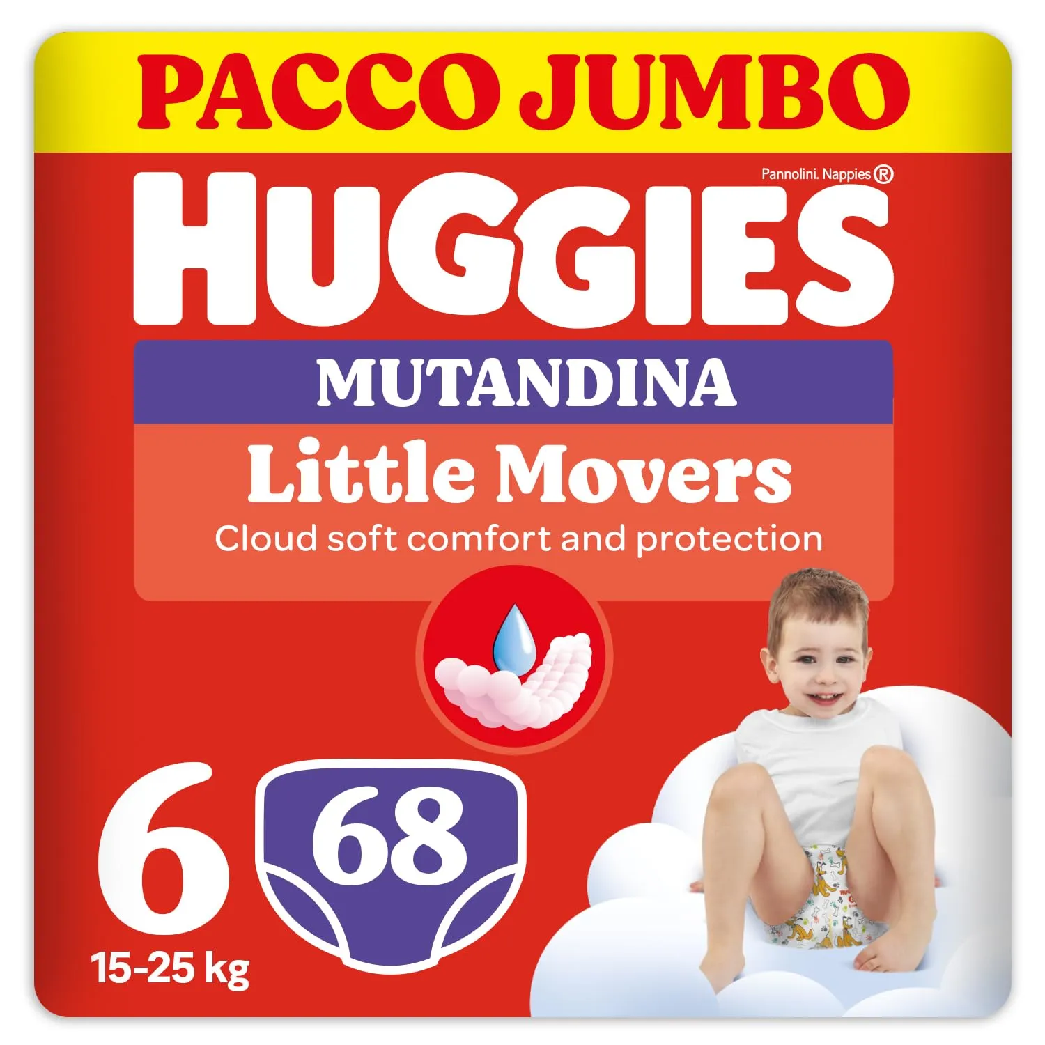 Huggies Little Movers Pannolino Mutandina, Taglia 6 (15-25 Kg), 68 Pz - immagine 1