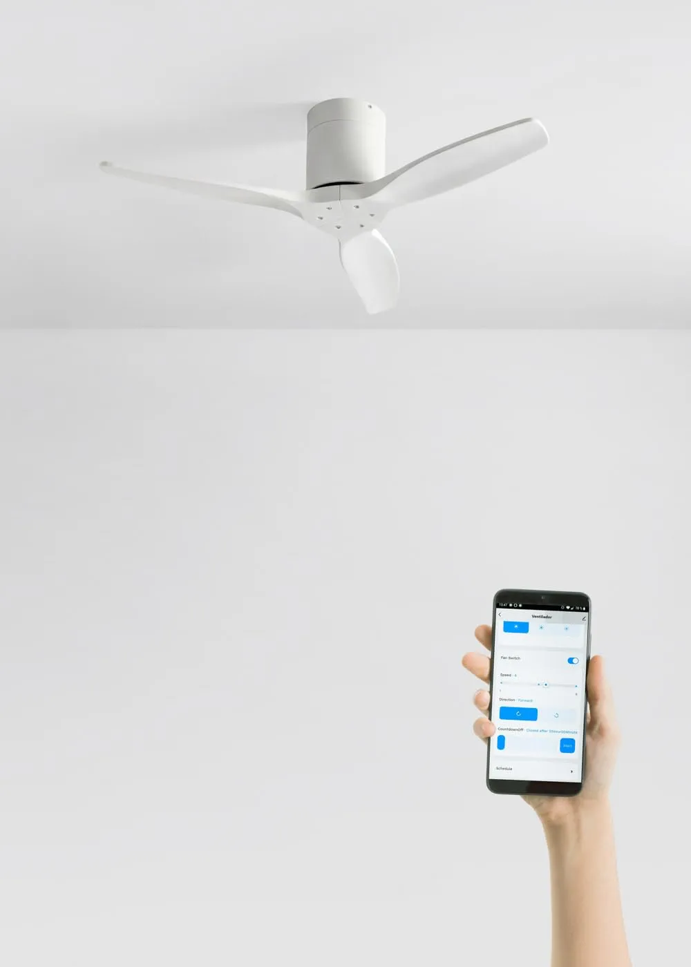 CREATE Windcalm Ventilatore da soffitto ABS bianco con Wifi e telecomando, 40W, Ø112 cm, 6 velocità, temporizzatore, funzione estate-inverno - immagine 3