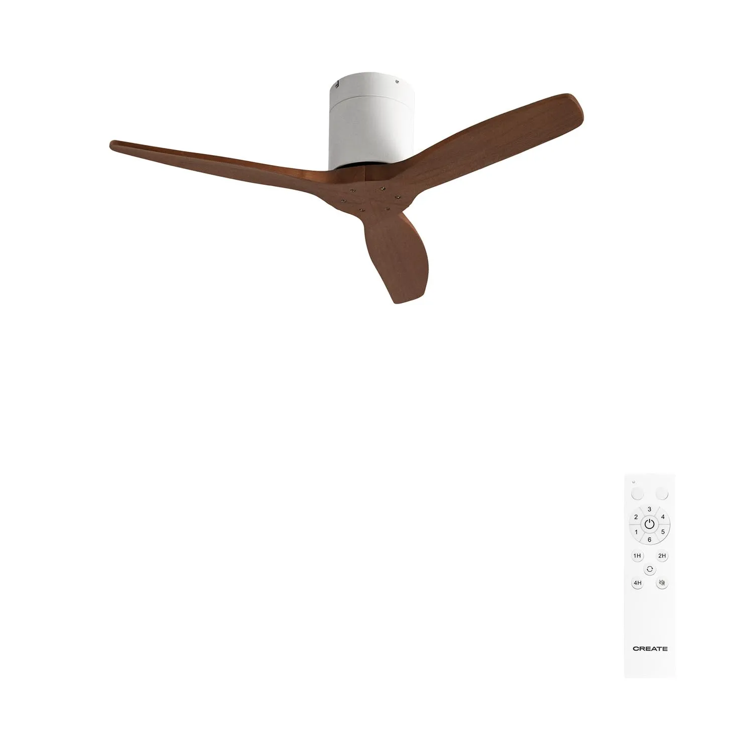 CREATE Windcalm Ventilatore da Soffitto ABS Bianco e Legno Scuro, 40W, Ø112 cm, 6 velocità, con Telecomando - immagine 1