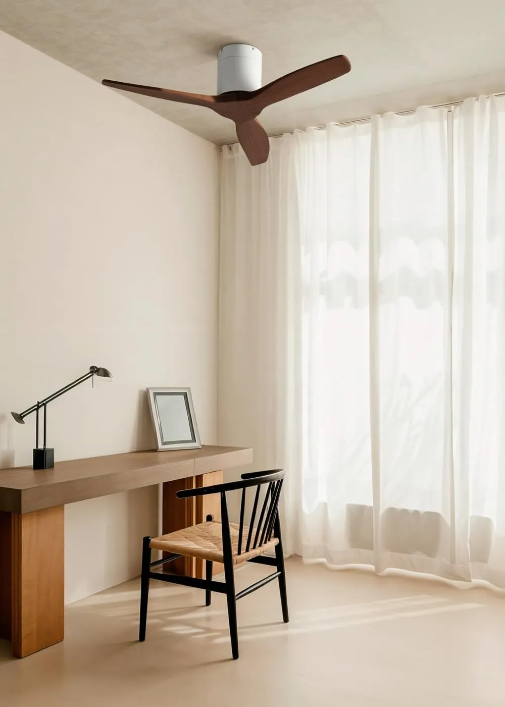 CREATE Windcalm Ventilatore da Soffitto ABS Bianco e Legno Scuro, 40W, Ø112 cm, 6 velocità, con Telecomando - immagine 2