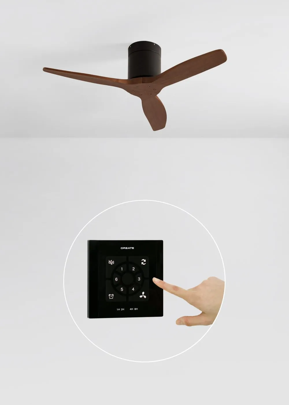 CREATE Windcalm Ventilatore da soffitto ABS Nero Effetto Legno Scuro, 40W, Ø112 cm, 6 velocità, con telecomando - immagine 3
