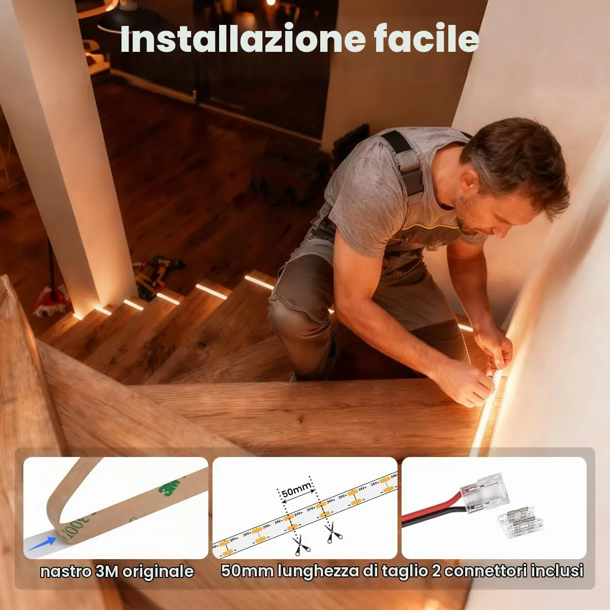 illuburg Striscia LED COB 24V Bianco Caldo 3000K 5m 480LED/m CRI90+ Dimmerabile Autoadesiva - immagine 4
