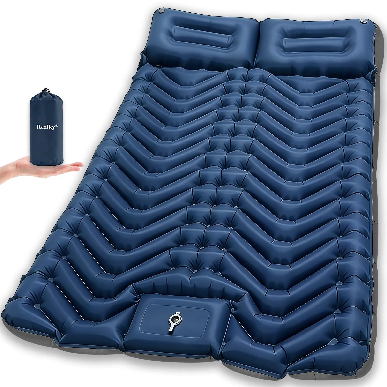 Realky Materassino da campeggio gonfiabile per 2 persone, 195 x 135 x 9 cm, con pompa a piedi, PW-4BX3 - immagine 1