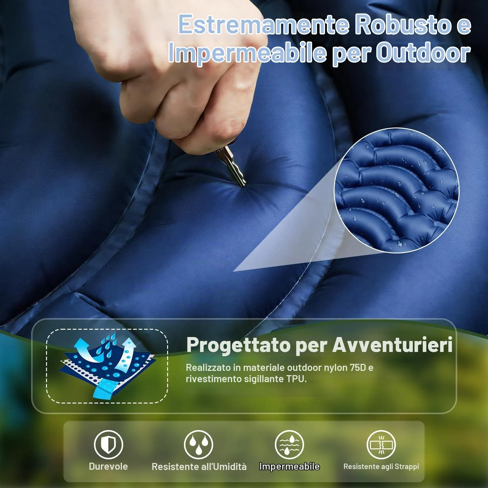 Realky Materassino da campeggio gonfiabile per 2 persone, 195 x 135 x 9 cm, con pompa a piedi, PW-4BX3 - immagine 6