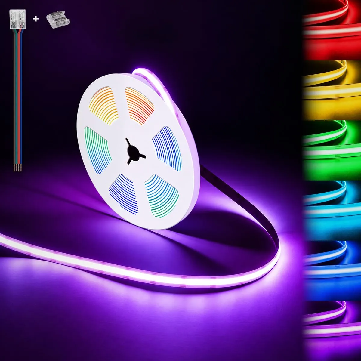 illuburg 24V LED COB RGB Strip 5m 576LED/m CRI90+ Dimmable Self-Adhesive Multicolored - immagine 1