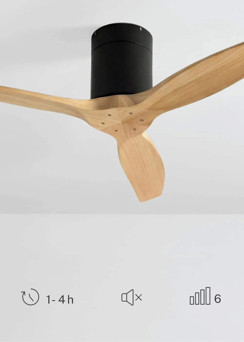 CREATE Windcalm Ventilatore da soffitto ABS nero pale effetto legno chiaro, 40W, Ø112 cm, 6 velocità, con telecomando e funzione estate-inverno - immagine 5