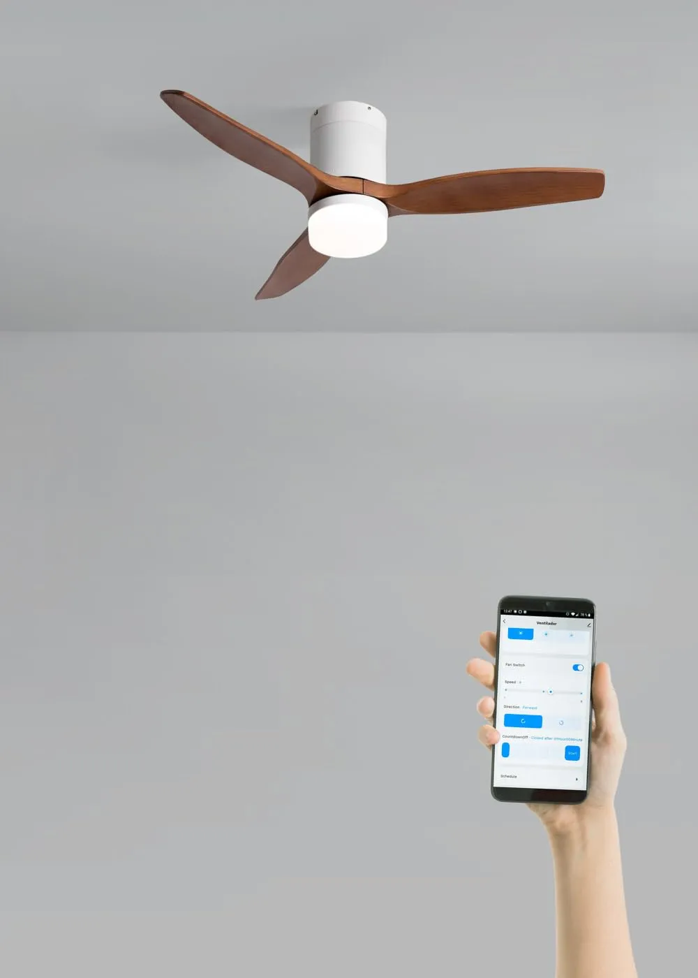CREATE Windcalm Ventilatore da Soffitto ABS con Luce, Bianco e Legno Scuro, Wifi e Telecomando, 40W, Ø112 cm - immagine 3