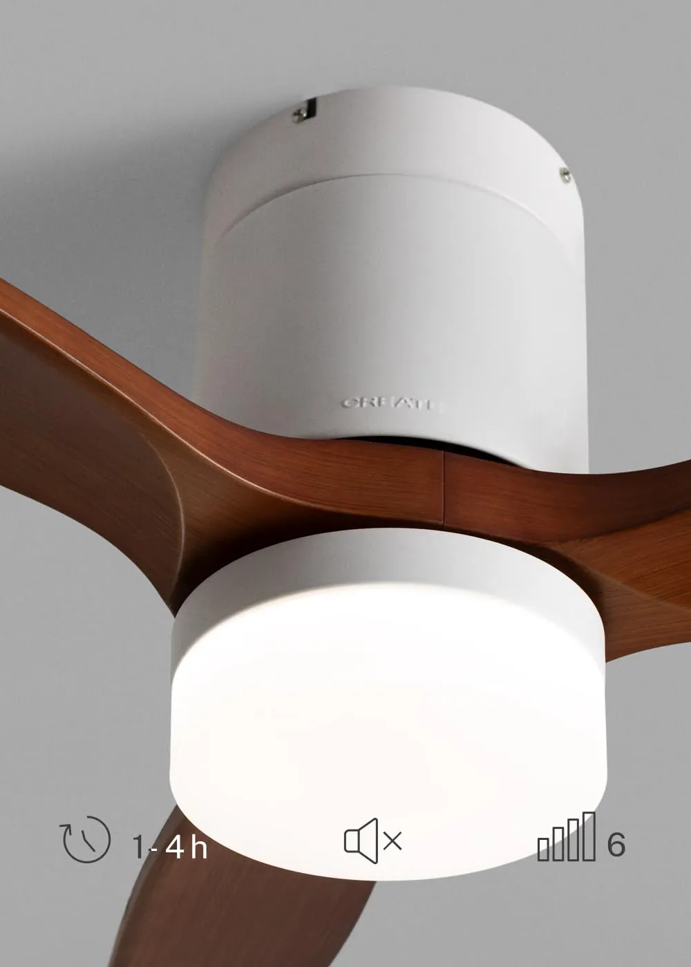 CREATE Windcalm Ventilatore da Soffitto ABS con Luce, Bianco e Legno Scuro, Wifi e Telecomando, 40W, Ø112 cm - immagine 4
