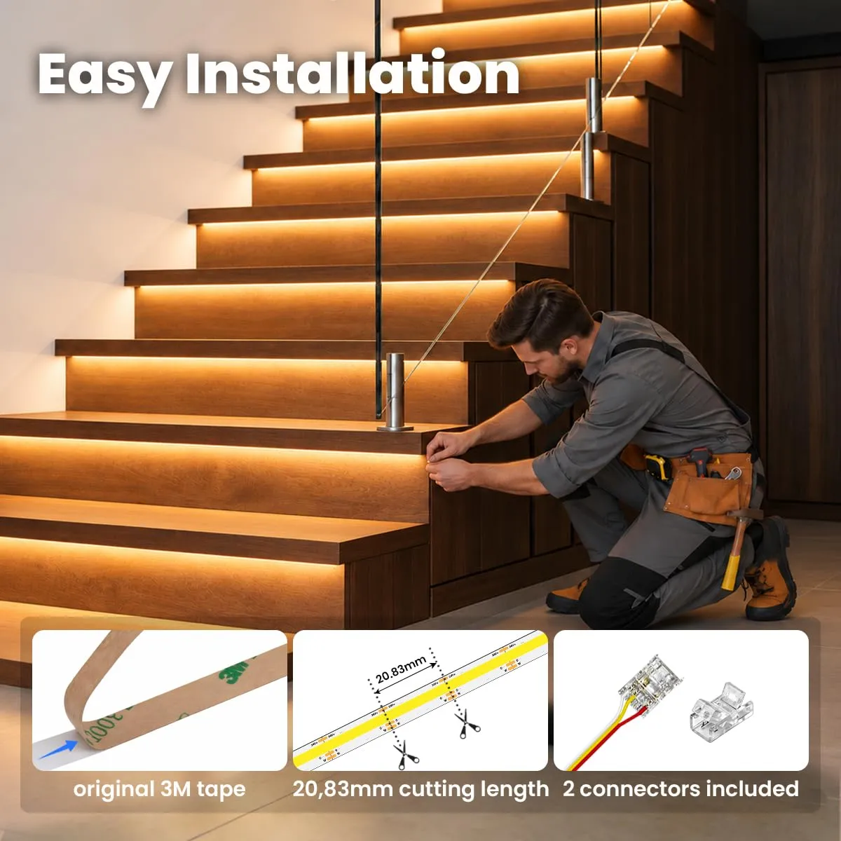 illuburg Striscia LED COB CCT 24V 2700K-6500K 10m 576LED/m CRI90+ Dimmerabile Autoadesiva - immagine 4