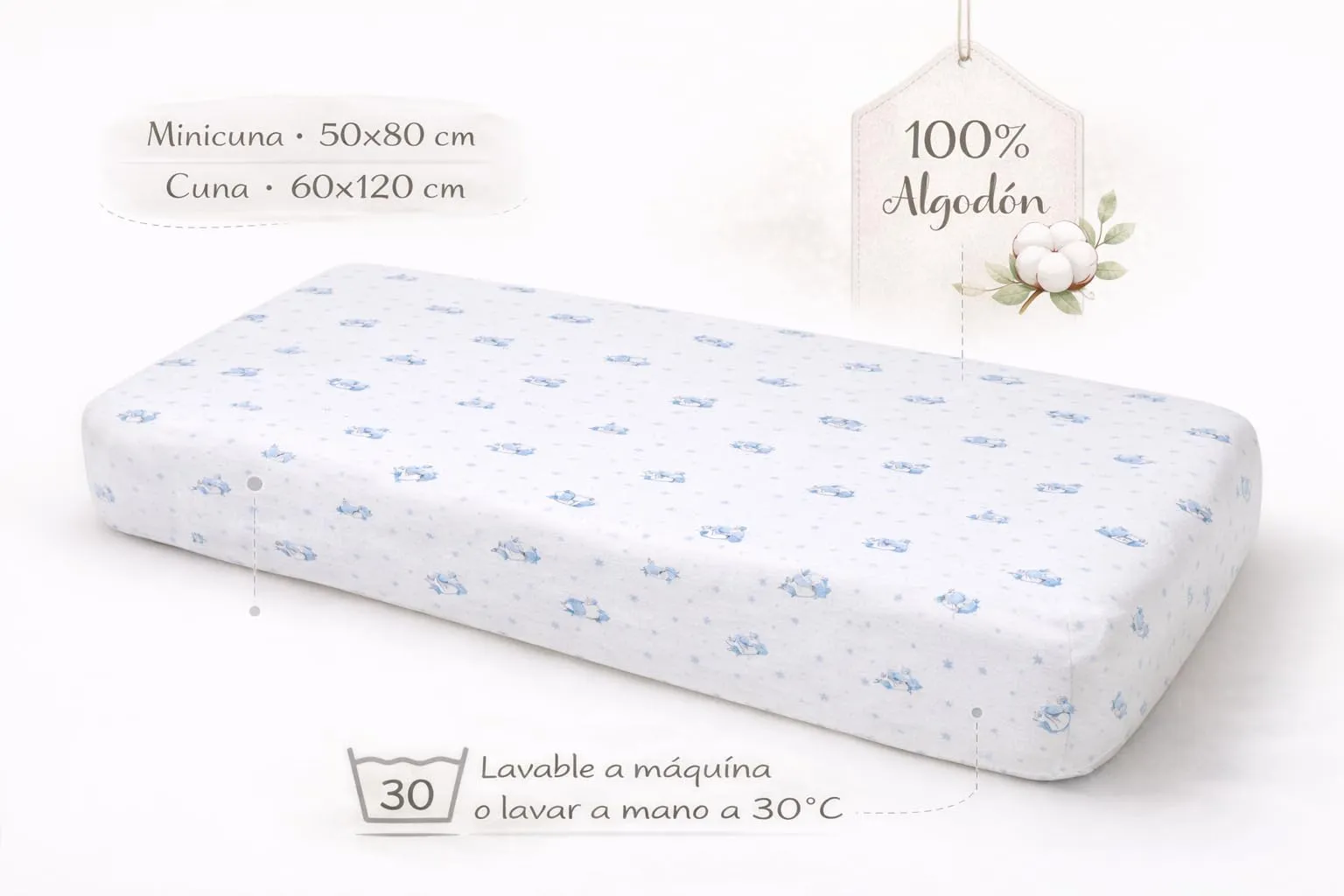 TRAMAS+ Lenzuola Lettino Neonato 50x80 100% Cotone, Set 3 Pezzi, Celeste Con Unicorni - immagine 5