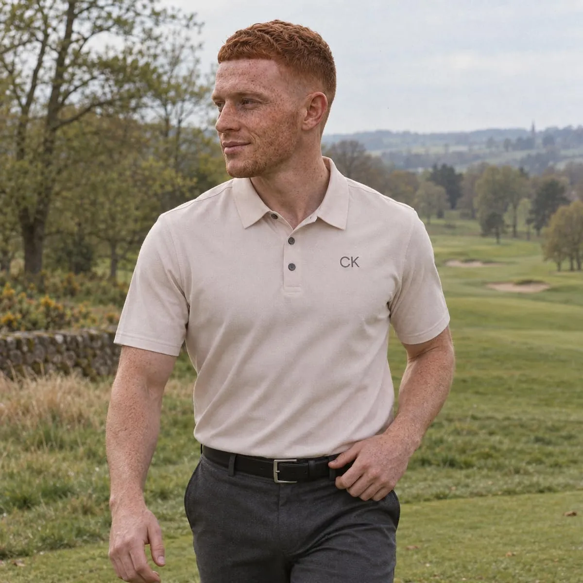 Calvin Klein Central Eco Light Wicking Golf Polo - Stone - S - immagine 2
