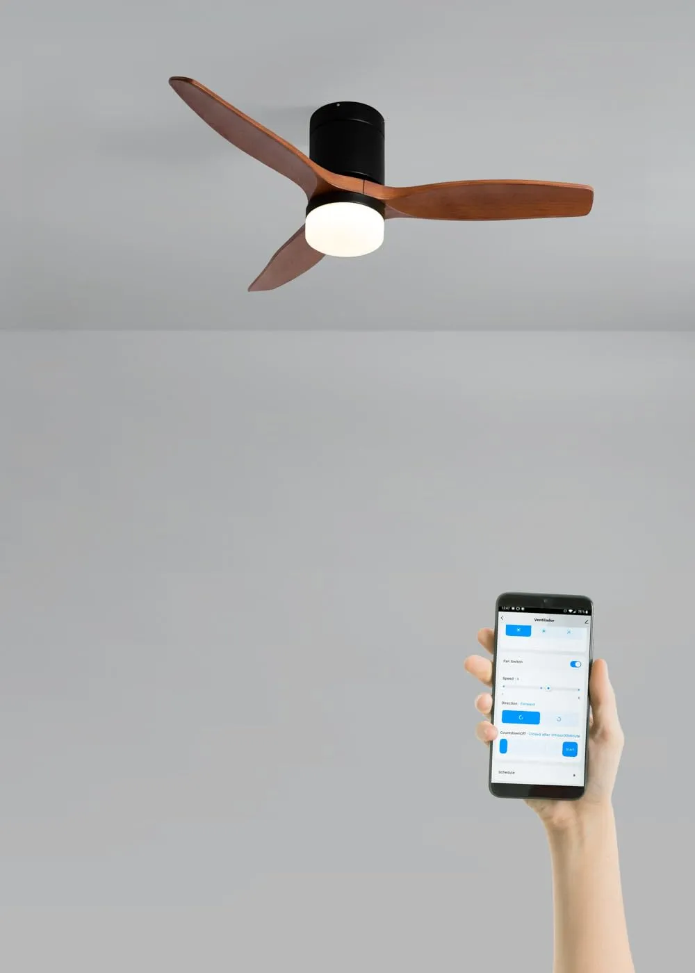CREATE Windcalm Ventilatore da Soffitto con Luce, Nero Effetto Legno Scuro, Wifi e Telecomando, 40W, Ø112 cm, 6 velocità, Funzione Estate-Inverno - immagine 3