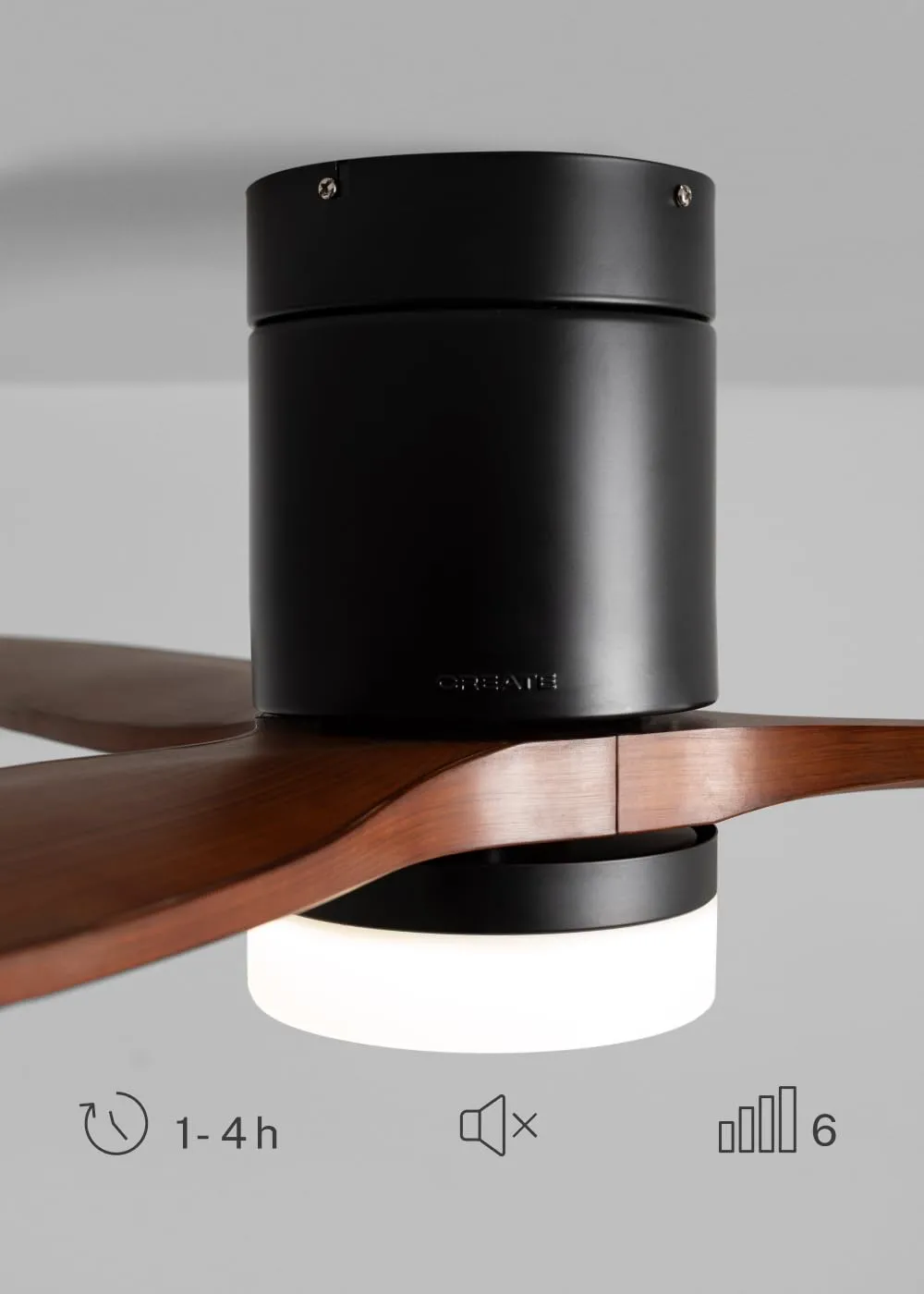 CREATE Windcalm Ventilatore da Soffitto con Luce, Nero Effetto Legno Scuro, Wifi e Telecomando, 40W, Ø112 cm, 6 velocità, Funzione Estate-Inverno - immagine 4