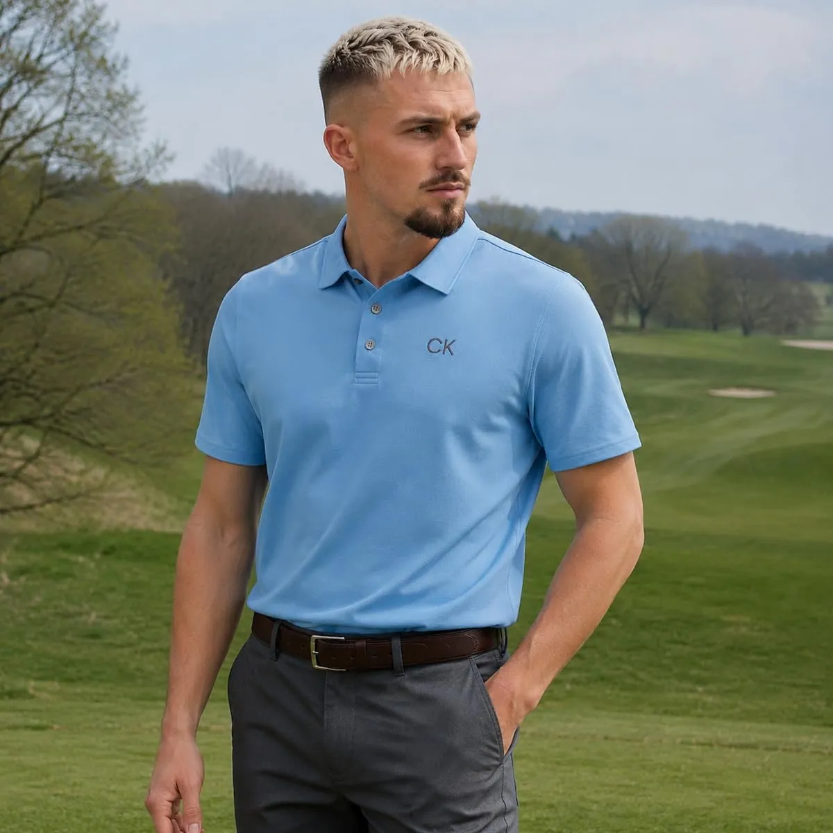 Calvin Klein Uomo Central Eco Light Wicking Golf Polo - Cielo - XXL - immagine 2