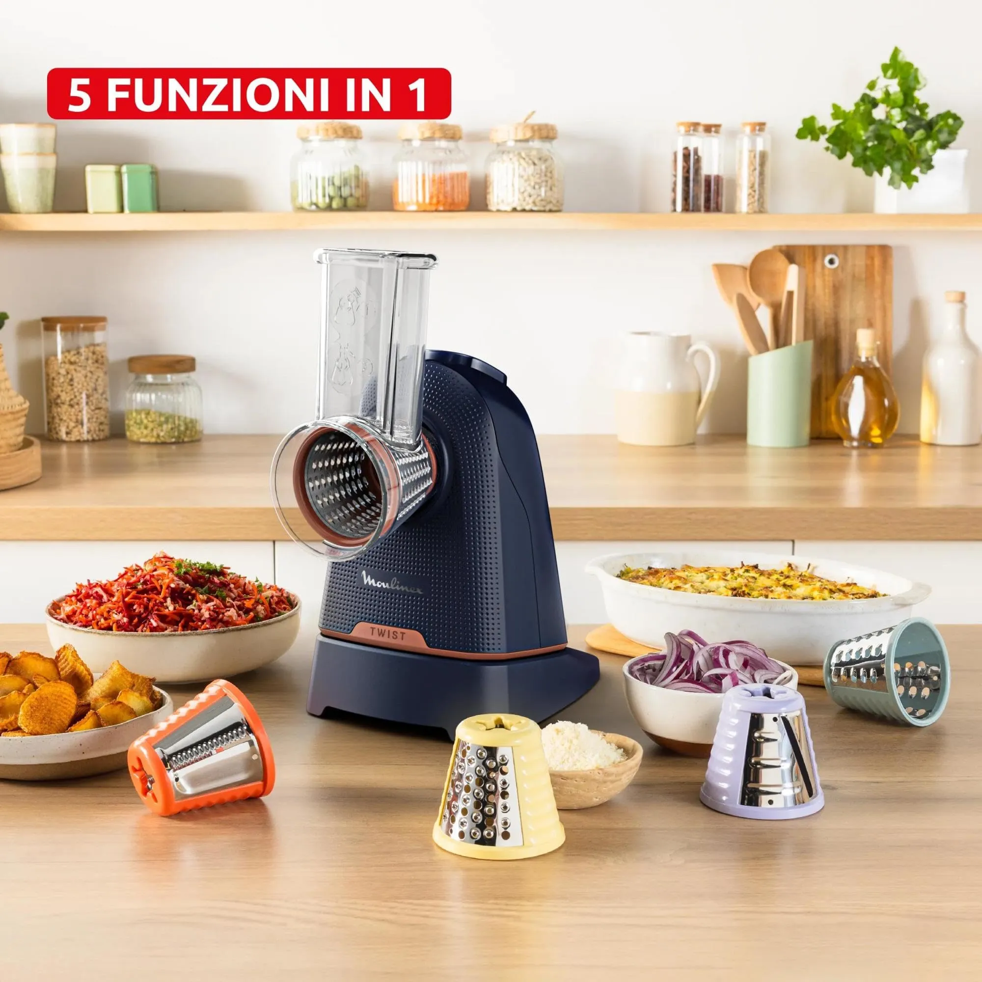 Moulinex Fresh Express Twist 5-in-1 Electric Food Chopper, Direct Serve System, Blue, DK8654 - immagine 3