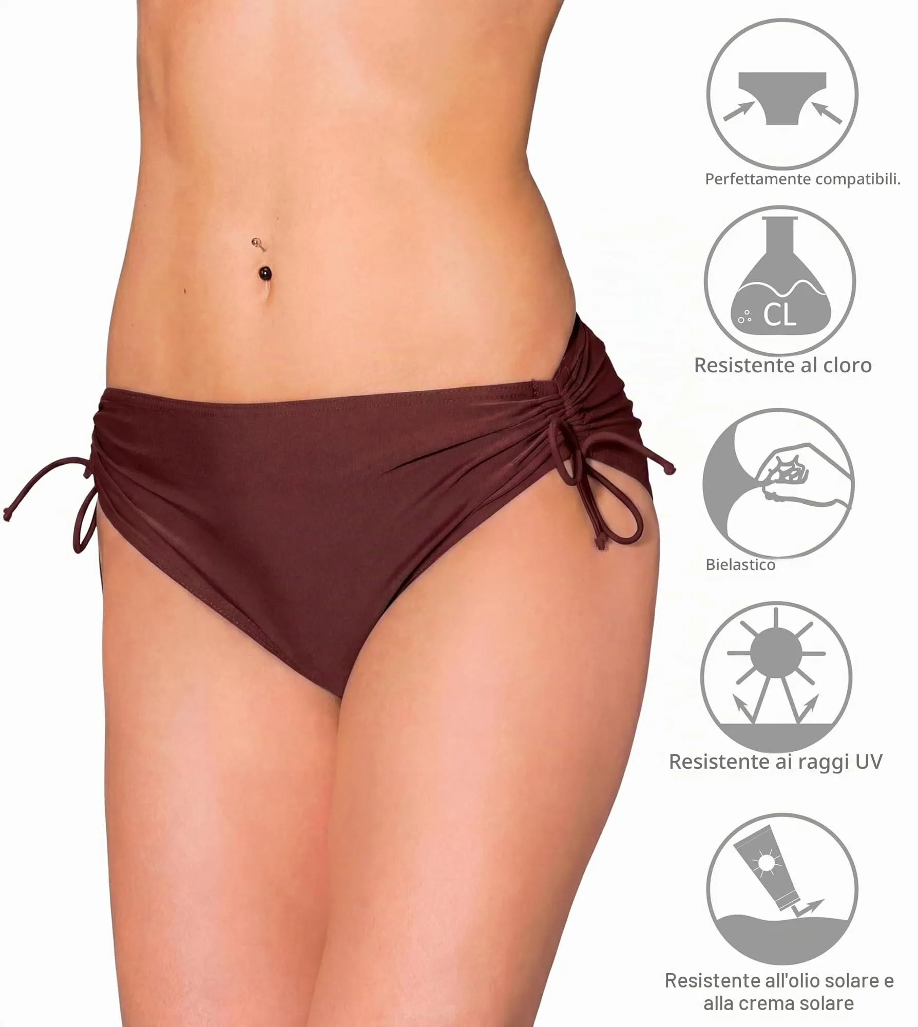 Aquarti Slip Costume Donna con Laccetti, Marrone Cioccolato, 42 - immagine 4