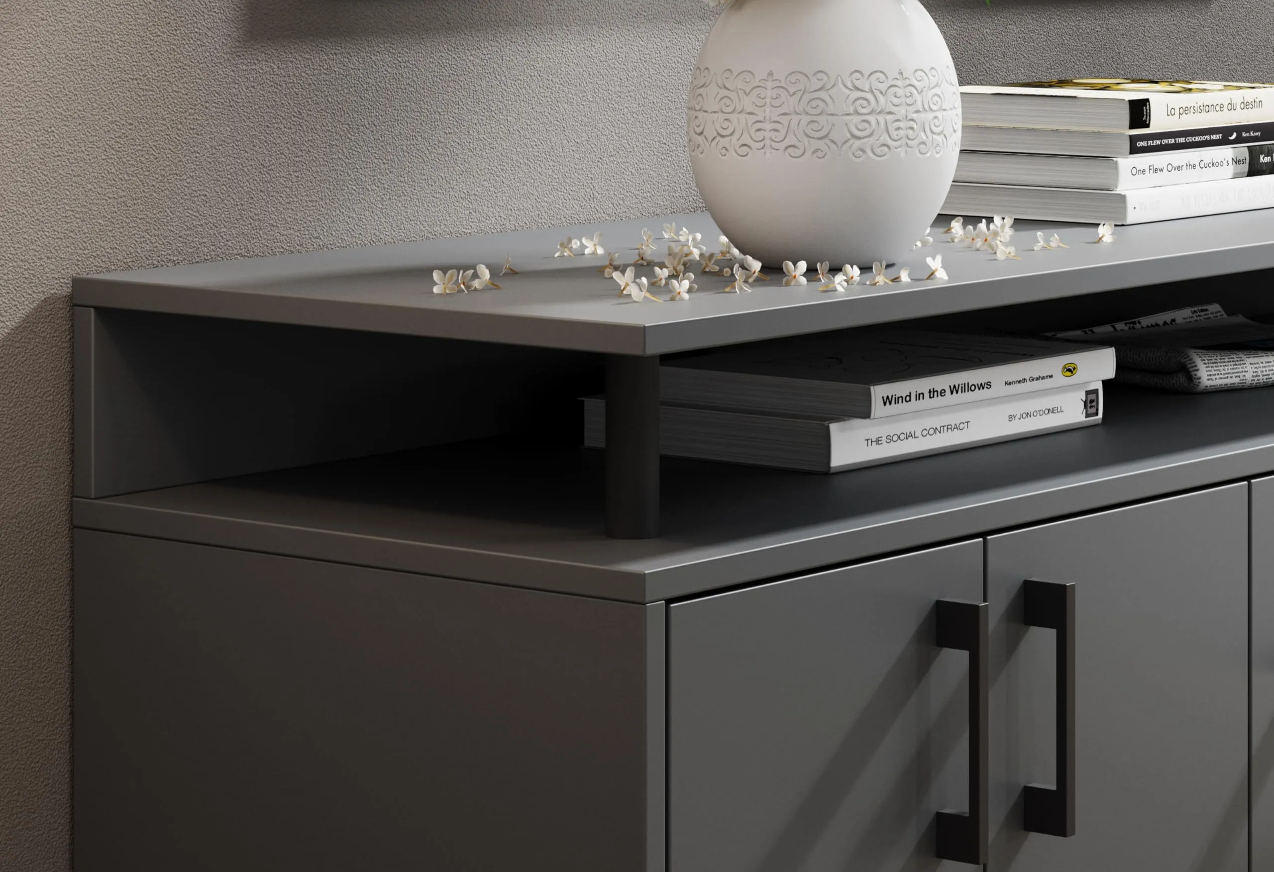 Avanti Trendstore Doro - Cassettiera da ingresso, comò portaoggetti con 4 ante e 3 cassetti in legno truciolare, 139x90x34 cm - immagine 4