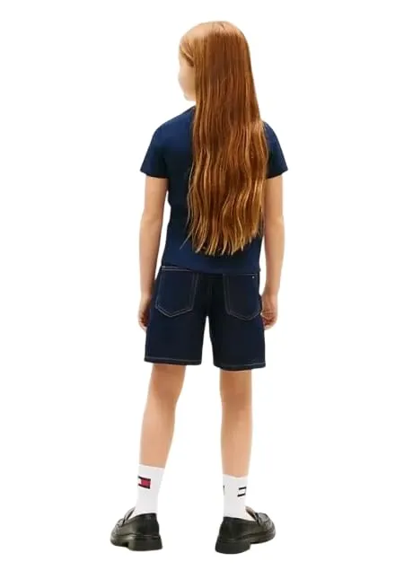 Tommy Hilfiger Script SS Girls T-Shirt, Dark Night Navy, 12 - immagine 2