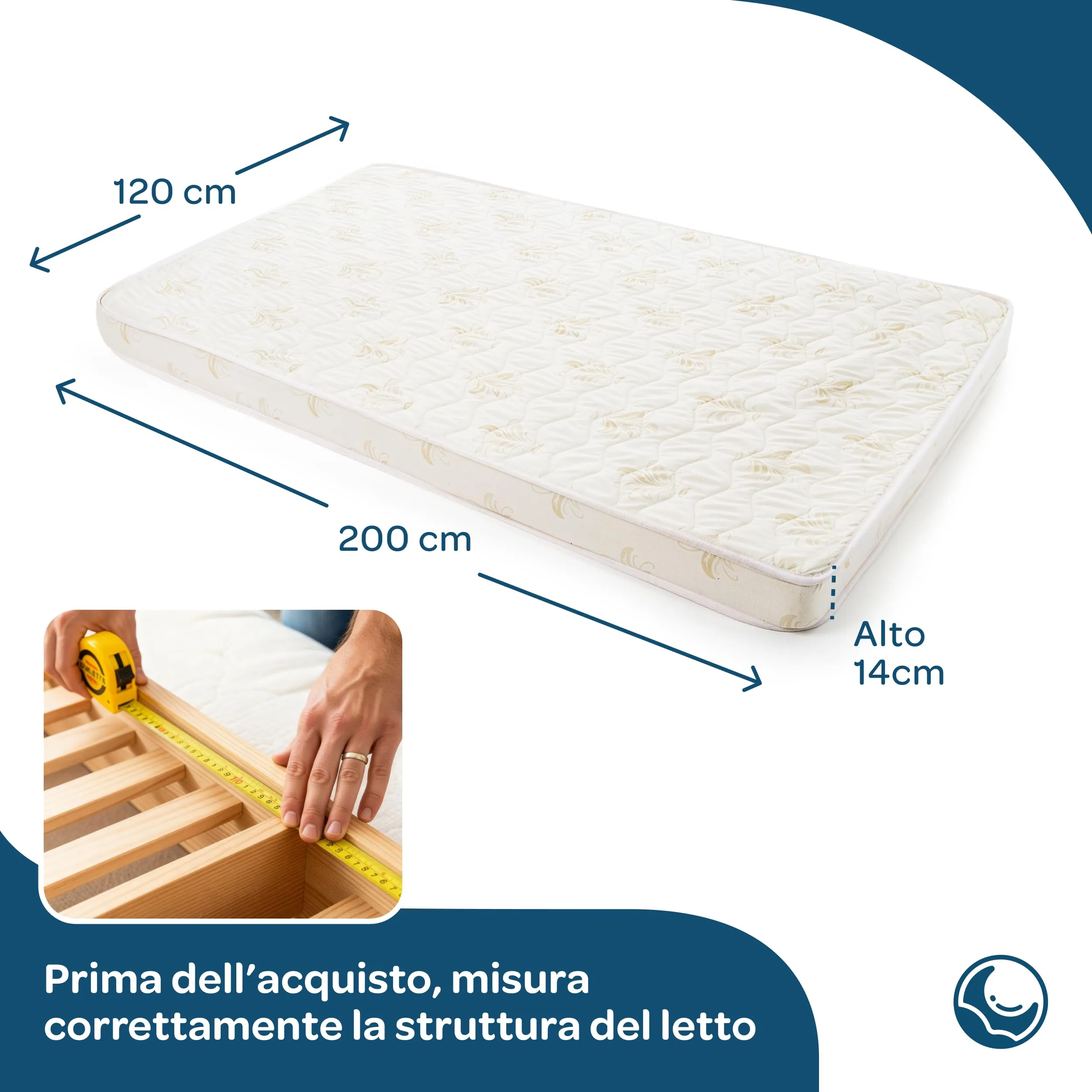 Dolci Sogni Set Letto Matrimoniale 160x200 con Rete a Doghe in Legno, Materasso 14 cm e Cuscini - immagine 6