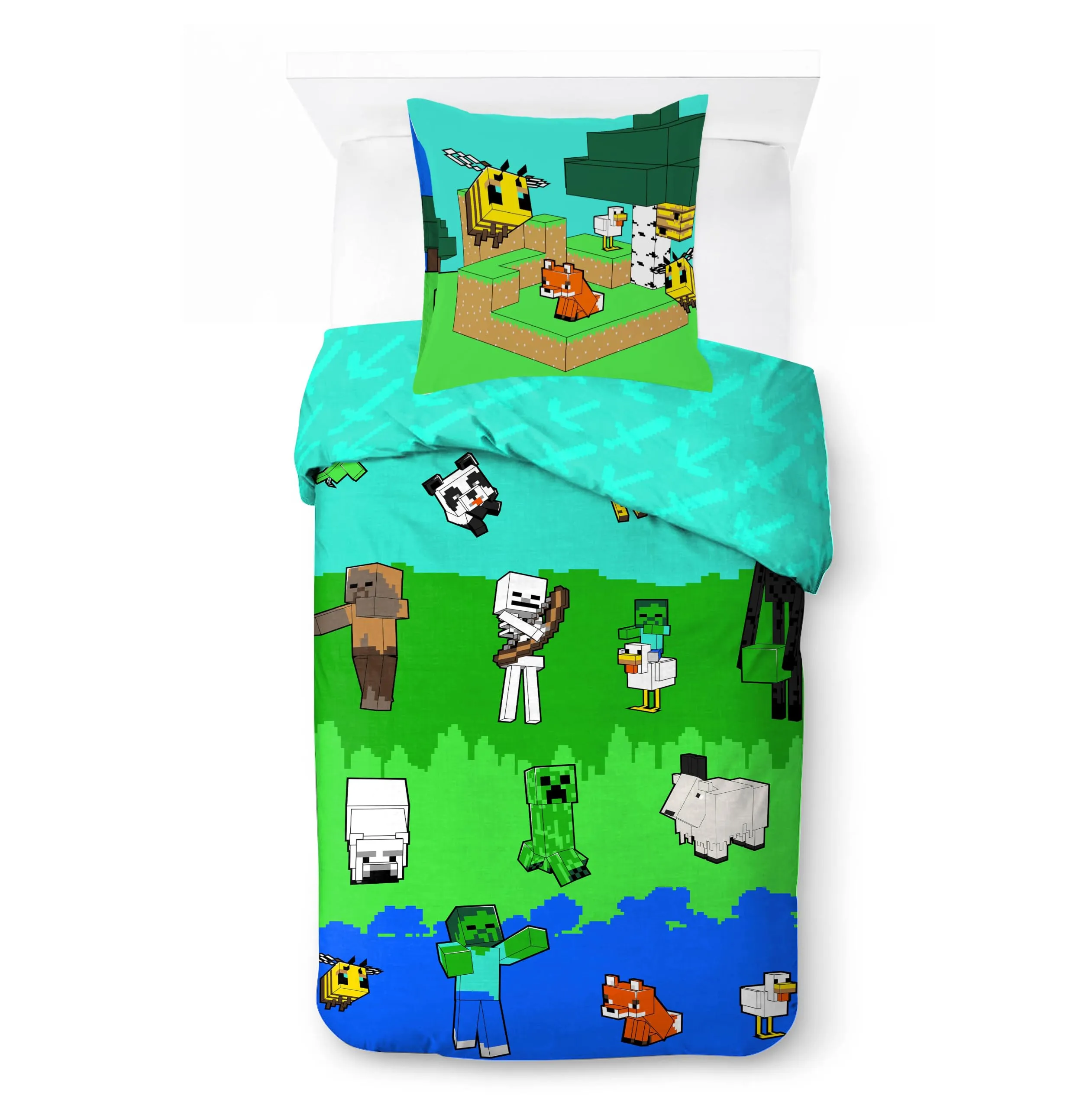 Jay Franco Mojang Minecraft Set Biancheria da Letto per Bambini, Copripiumino e Federa, Letto Singolo, Multicolore, 2 Pezzi - immagine 1