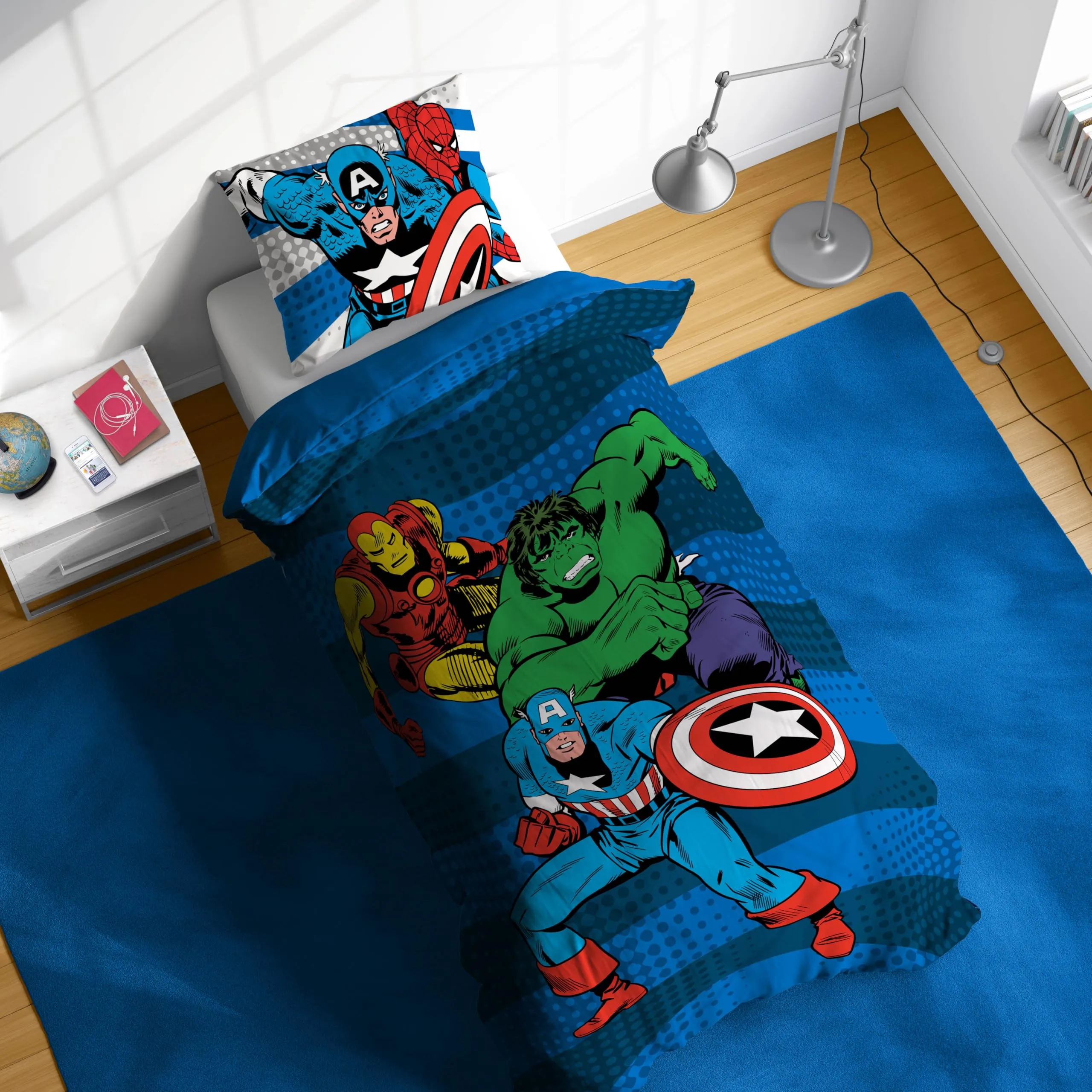 Jay Franco Marvel Avengers Set Copripiumino 2 Pezzi con Federa, Blu, Letto Singolo - immagine 2