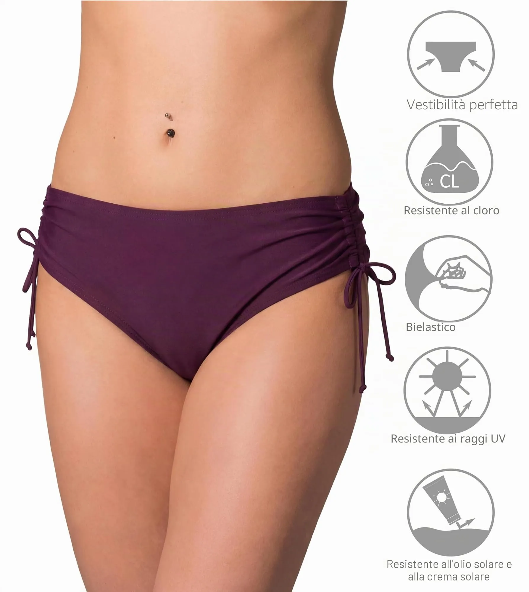 Aquarti Slip Costume Donna con Laccetti, Prugna Bordeaux, 46 - immagine 4