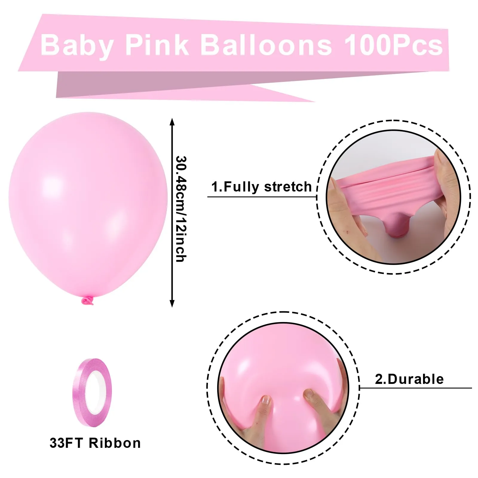 Fairymaiden Palloncini Rosa Pastello in Lattice, 100 Pezzi, 12 Pollici - immagine 2