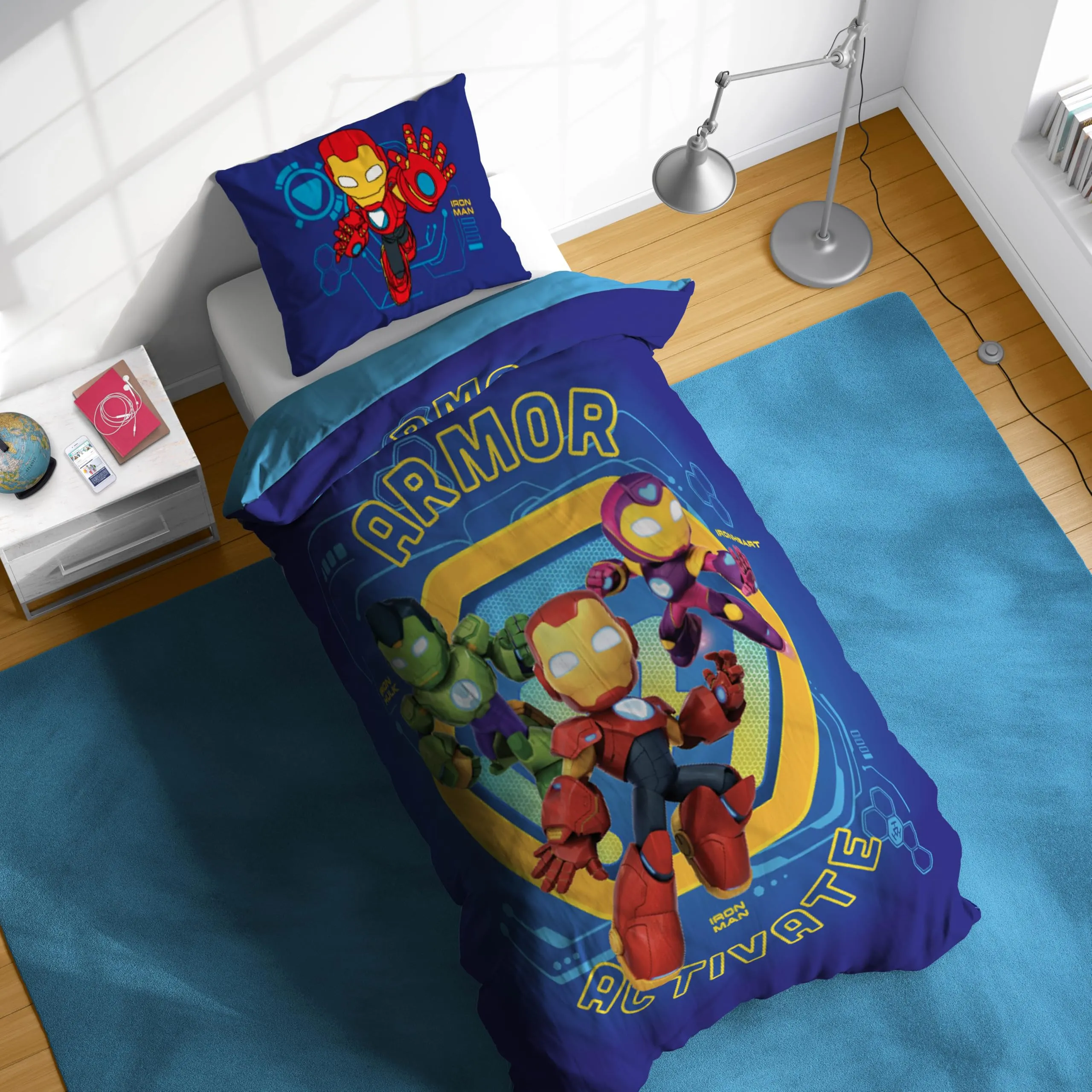 Jay Franco Marvel Iron Man e i suoi fantastici amici Set Biancheria da Letto per Letto Singolo, Blu, 2 Pezzi - immagine 2