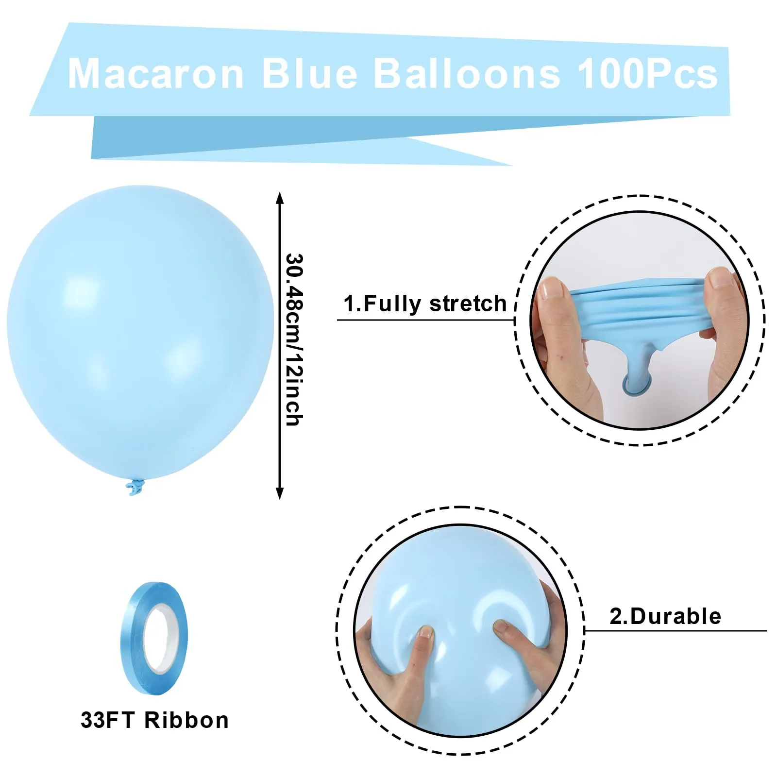 fairymaiden Palloncini in Lattice Blu Pastello Macaron, 100 Pezzi, 12 Pollici - immagine 2
