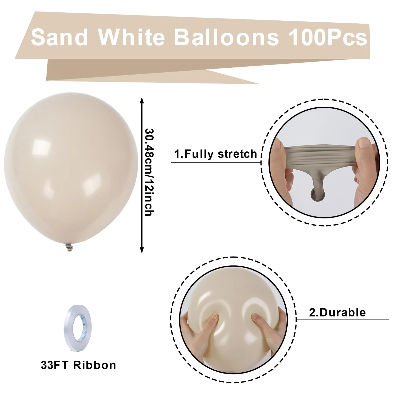 Fairymaiden Palloncini in Lattice Bianco Avorio, 100 Pezzi, 12 Pollici - immagine 2